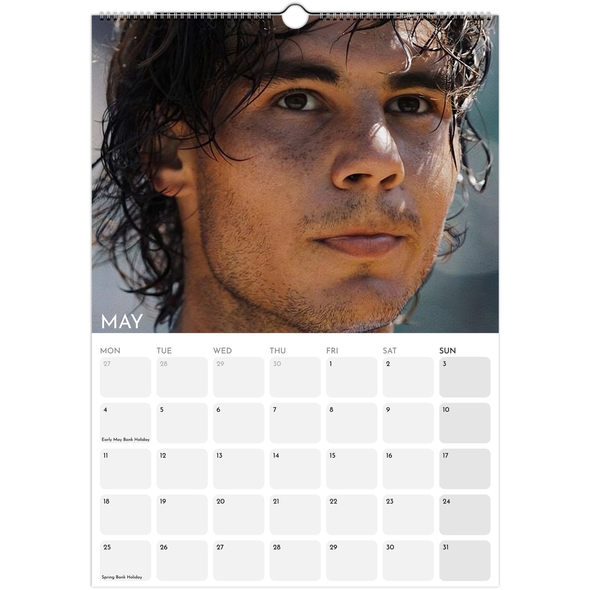 Rafael Nadal 2026 A3 wall calendar May
