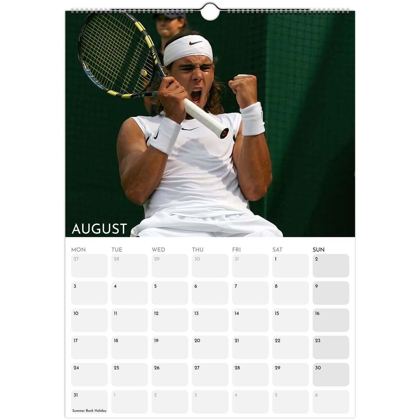 Rafael Nadal 2026 A3 wall calendar August