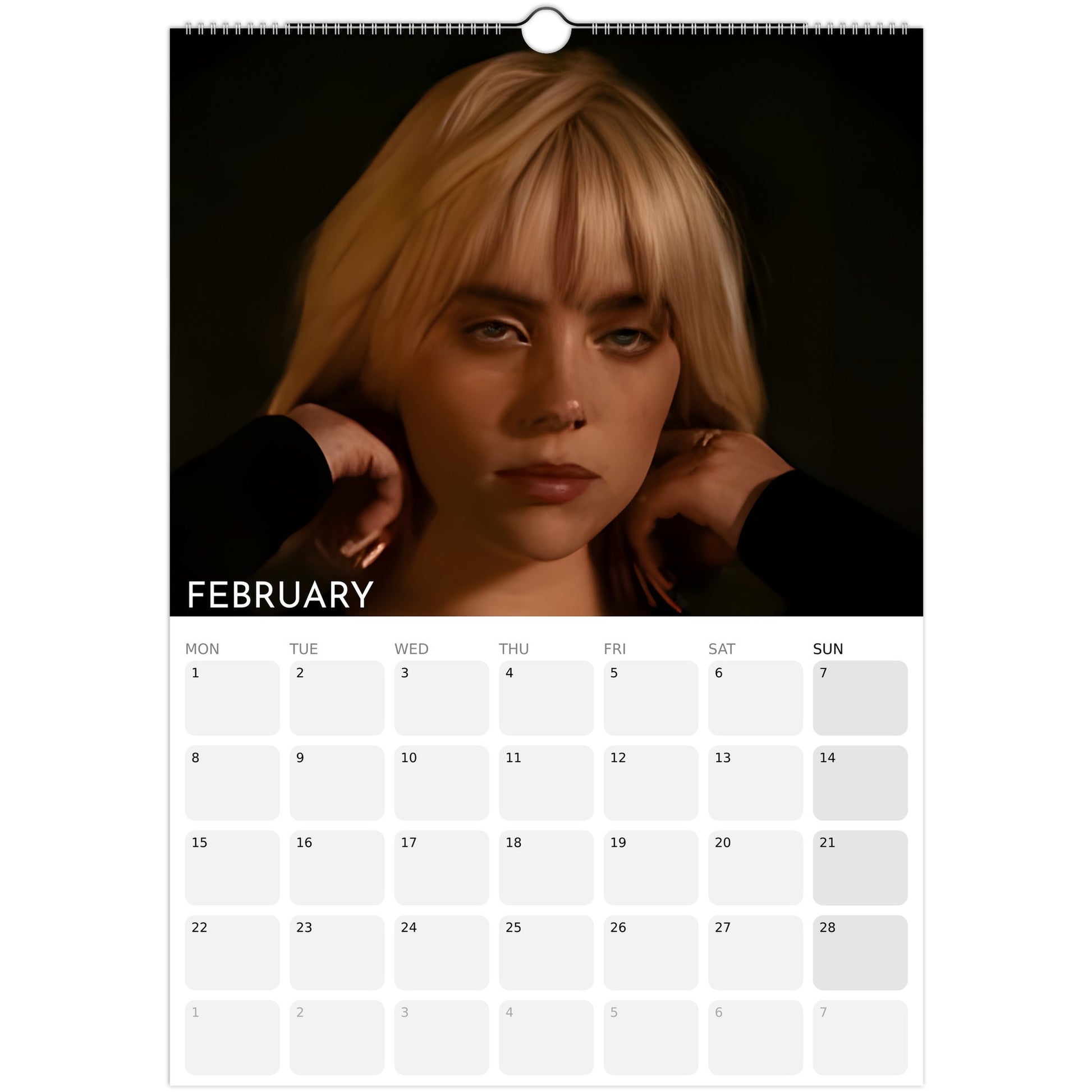 Billie Eilish 2026 A3 wall calendar February 2027