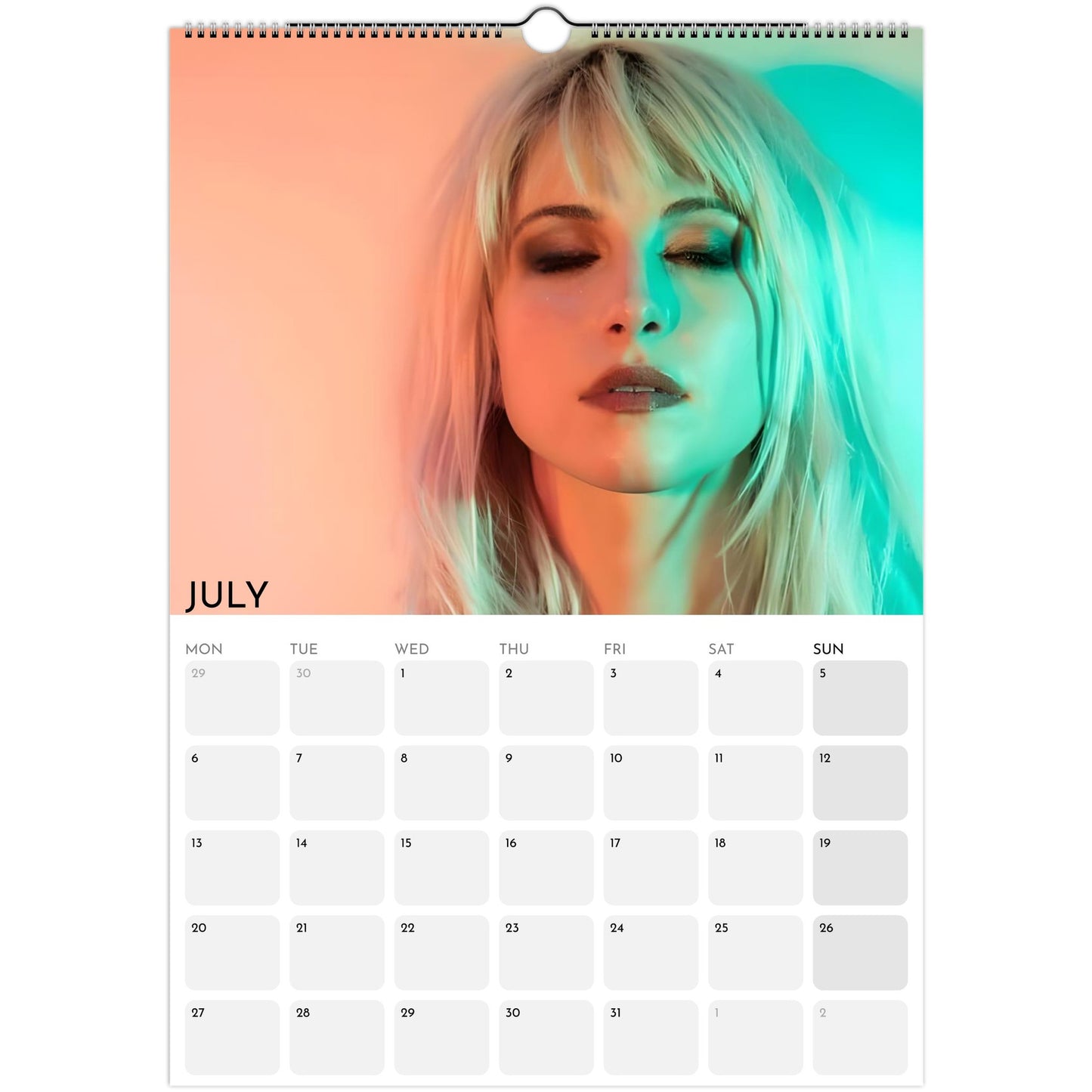Hayley Williams Paramore 2026 A3 wall calendar July