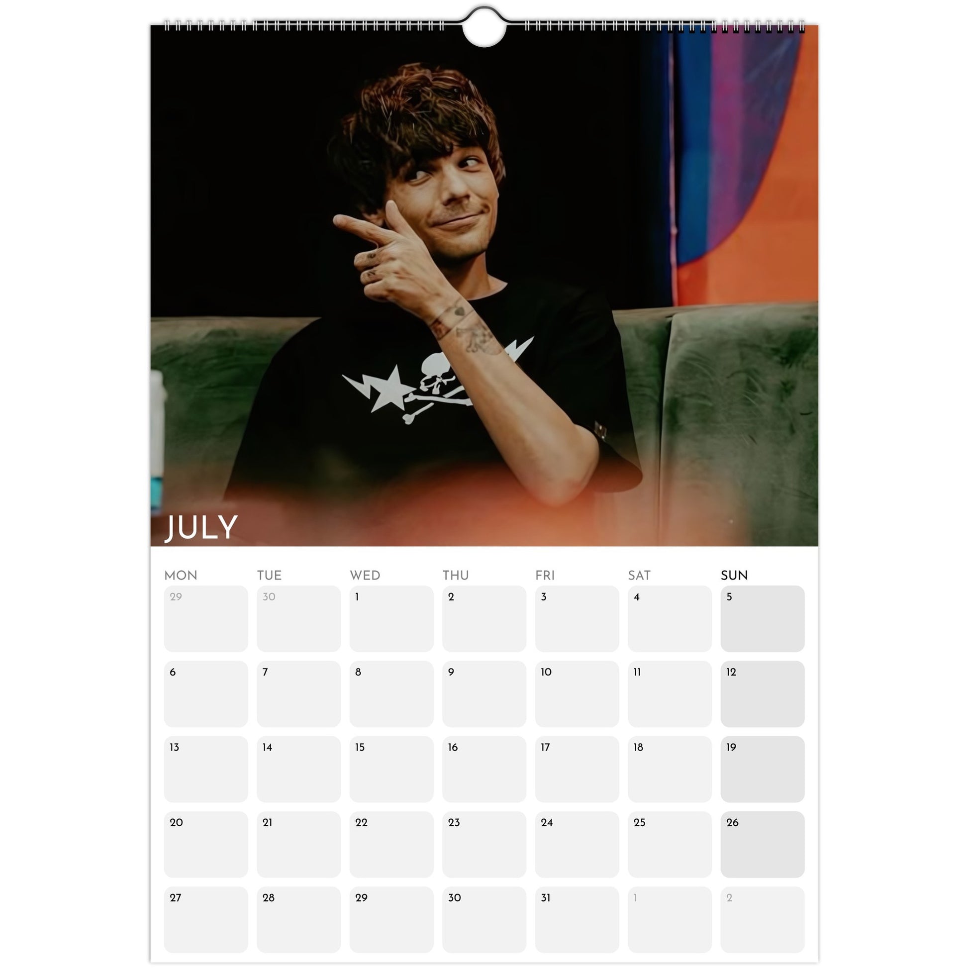 Louis Tomlinson 2026 A3 wall calendar July