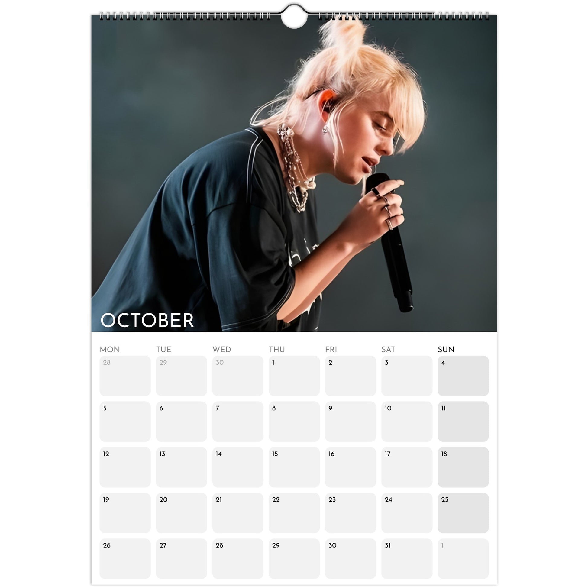 Billie Eilish 2026 A3 wall calendar October
