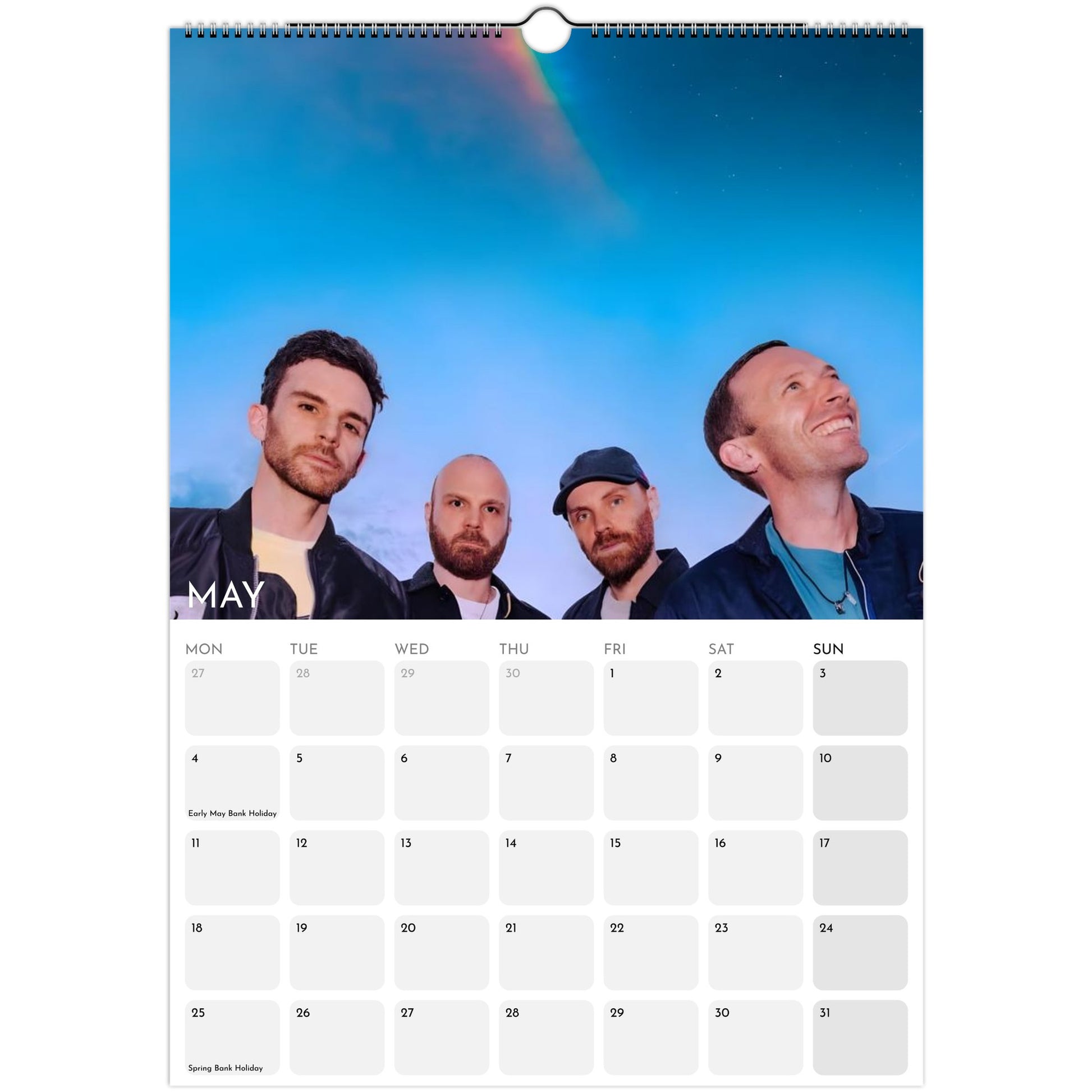 Coldplay 2026 A3 wall calendar May