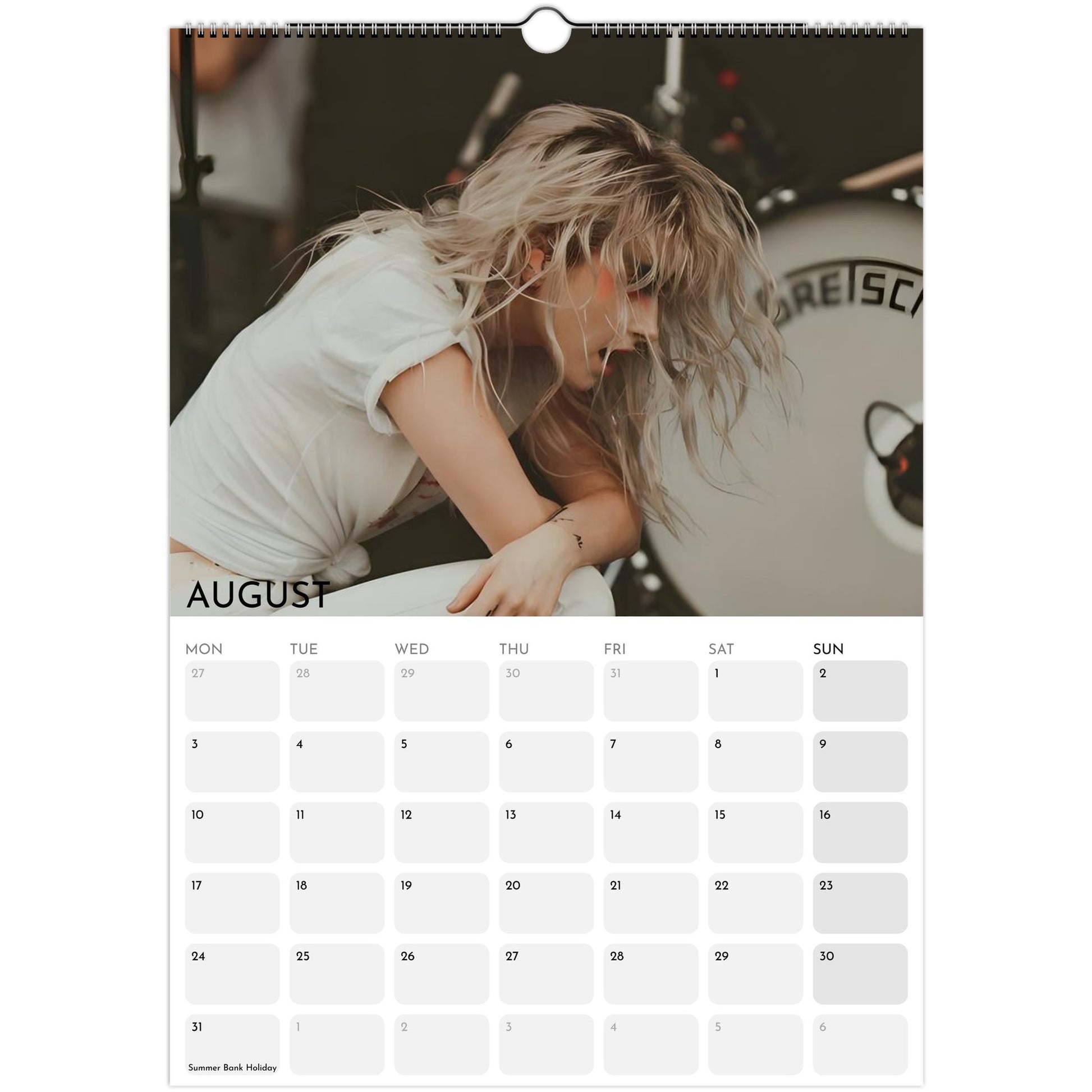 Hayley Williams Paramore 2026 A3 wall calendar August