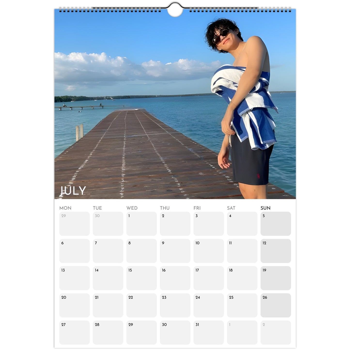 BTS Taehyung V 2026 A3 boyfriend‑style wall calendar July