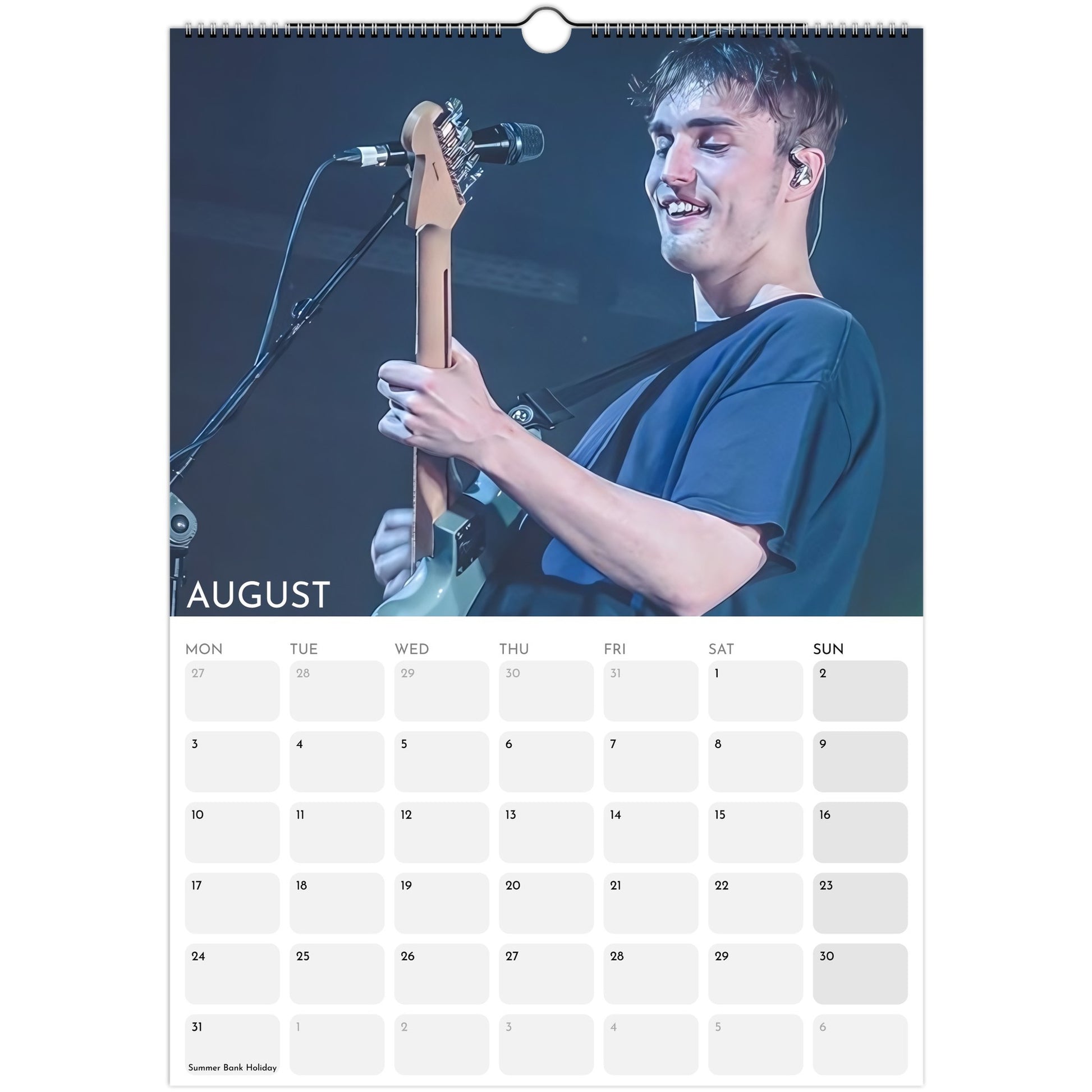 Sam Fender 2026 A3 wall calendar August