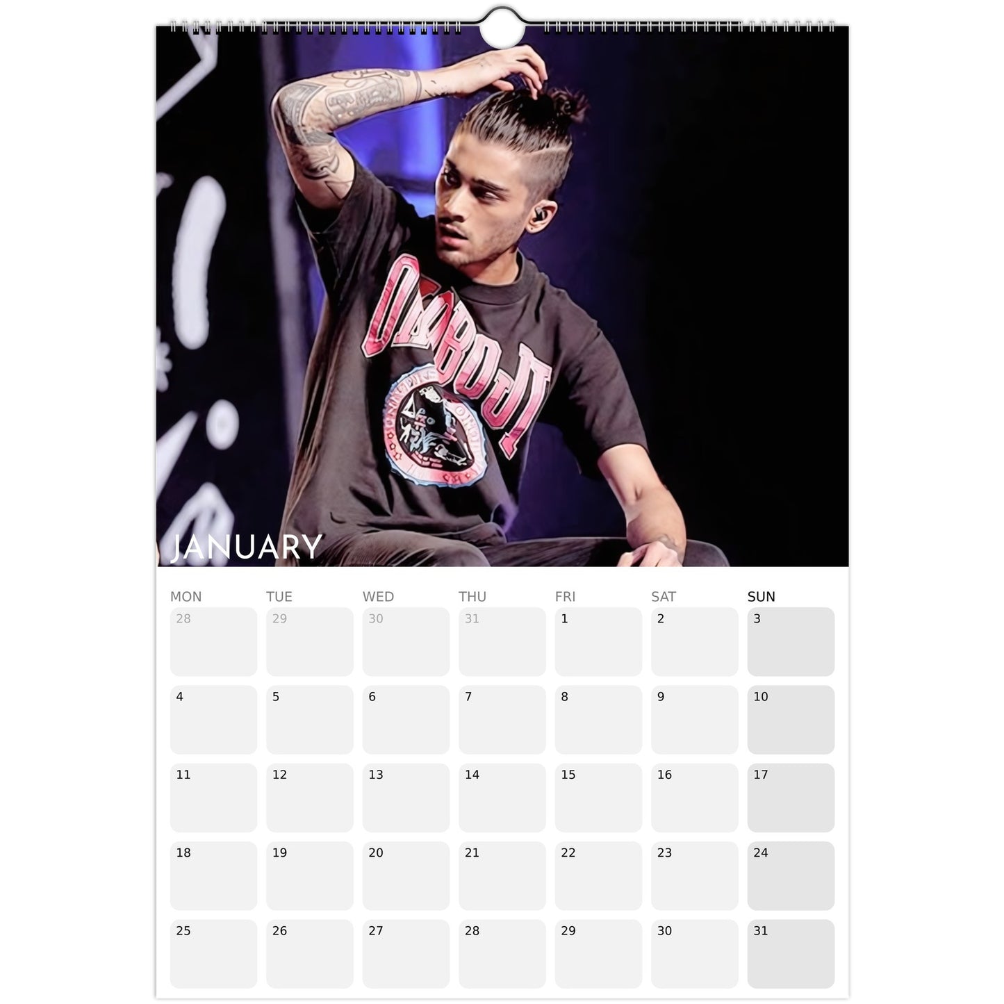 Zayn Malik 2026 A3 wall calendar January