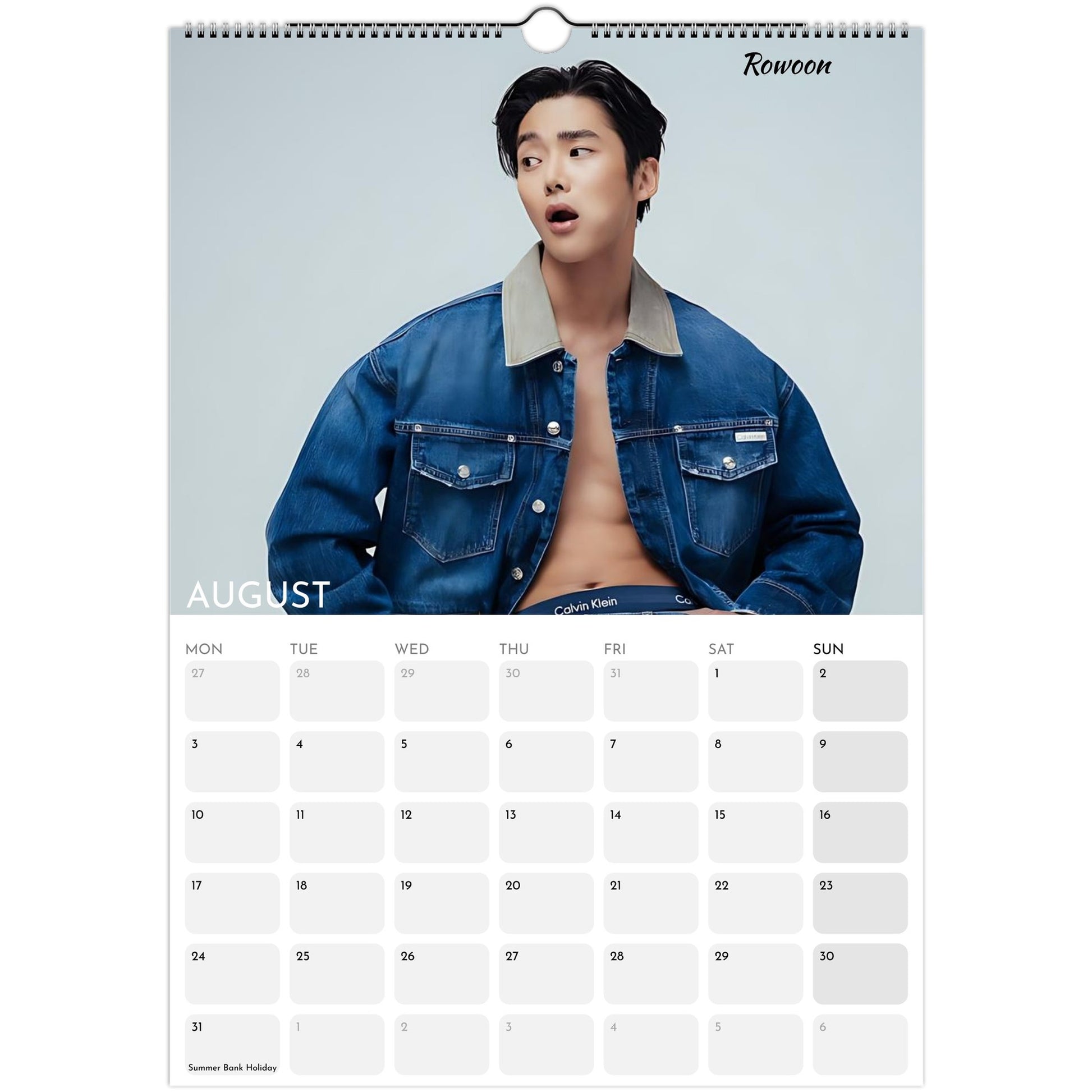 Hot Korean Actors 2026 A3 wall calendar August