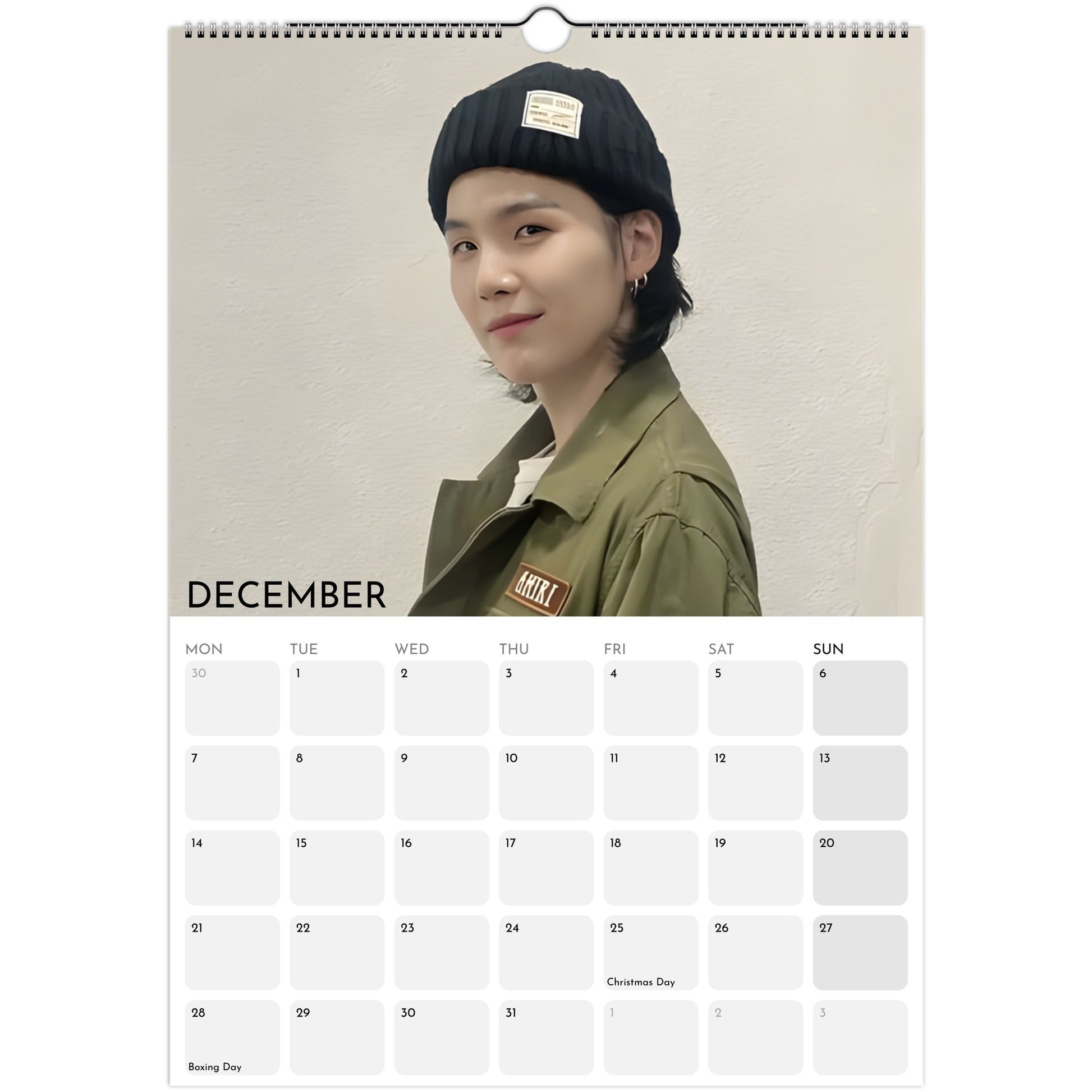 BTS Suga Yoongi 2026 A3 boyfriend style calendar December