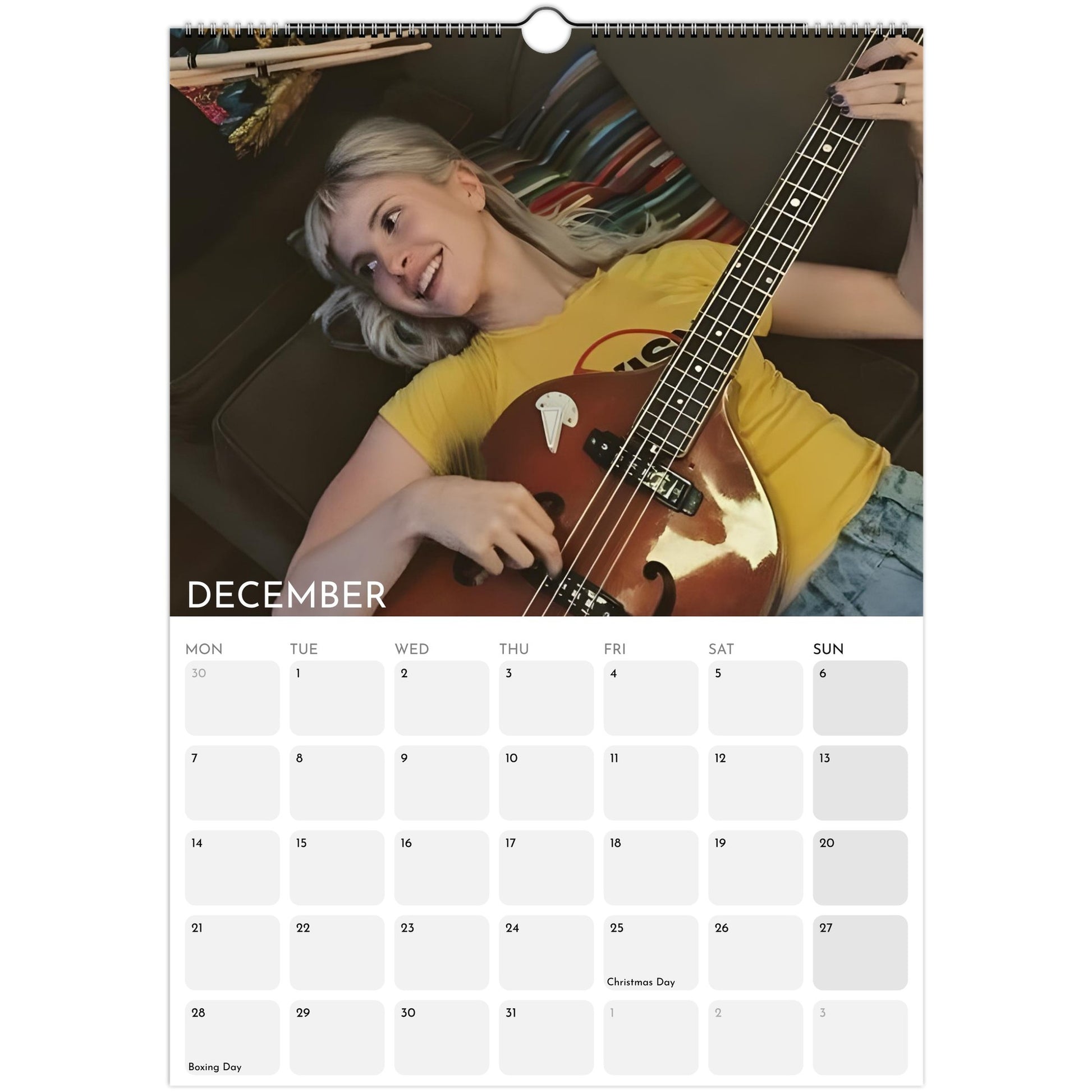 Hayley Williams Paramore 2026 A3 wall calendar December