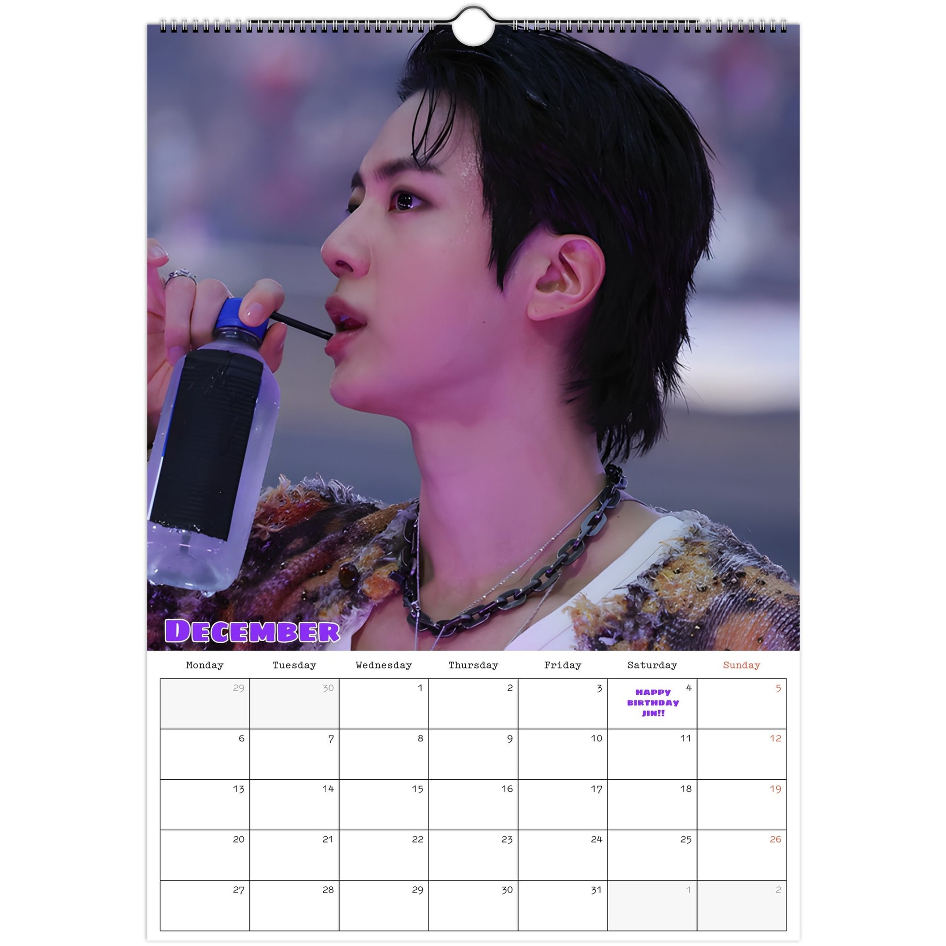 BTS Jin Calendar 2027 December page
