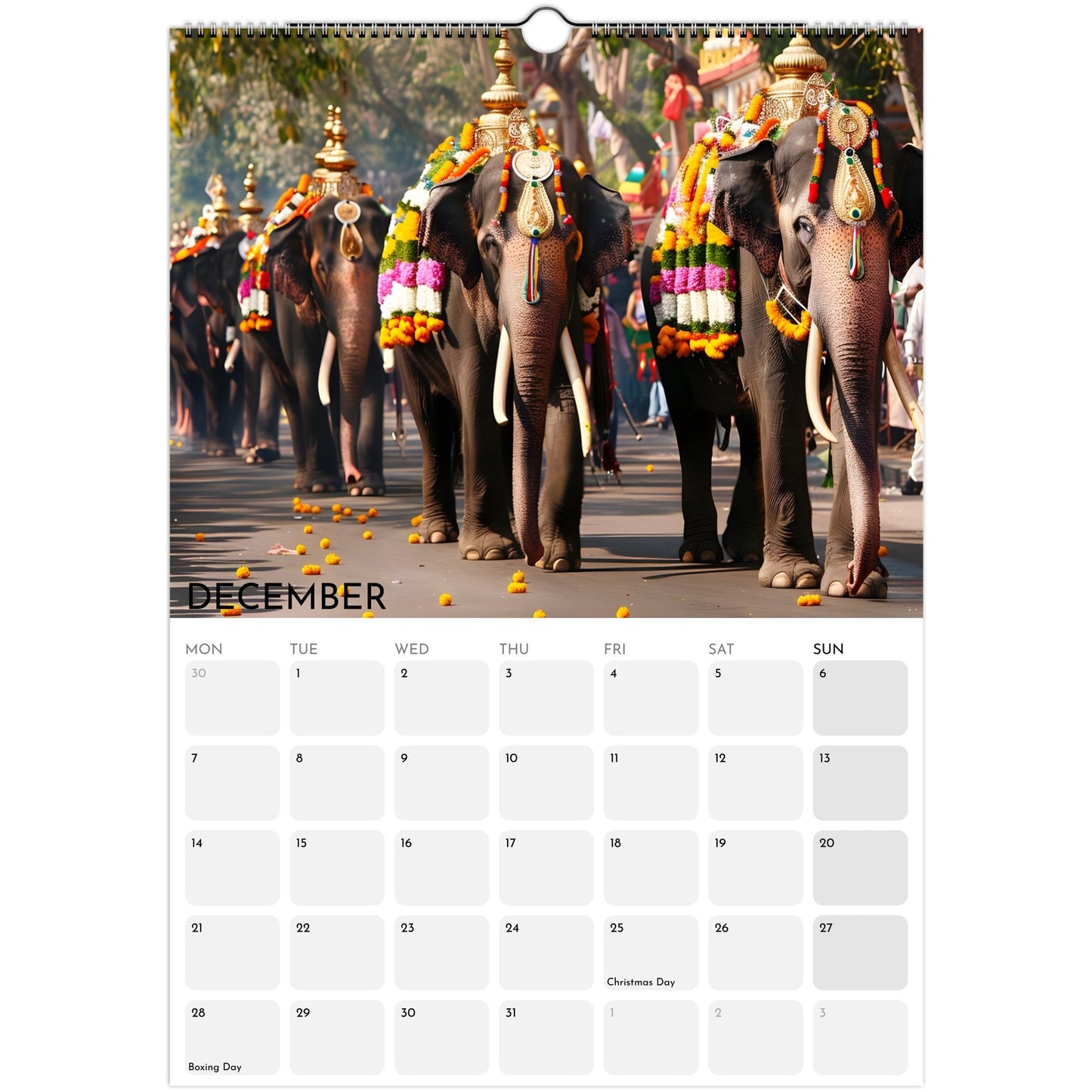 Beautiful India 2026 A3 wall calendar December