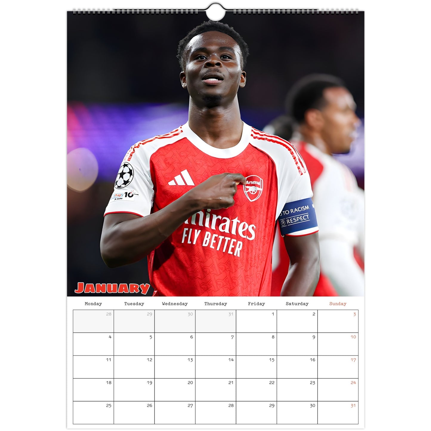 Arsenal Calendar January page
