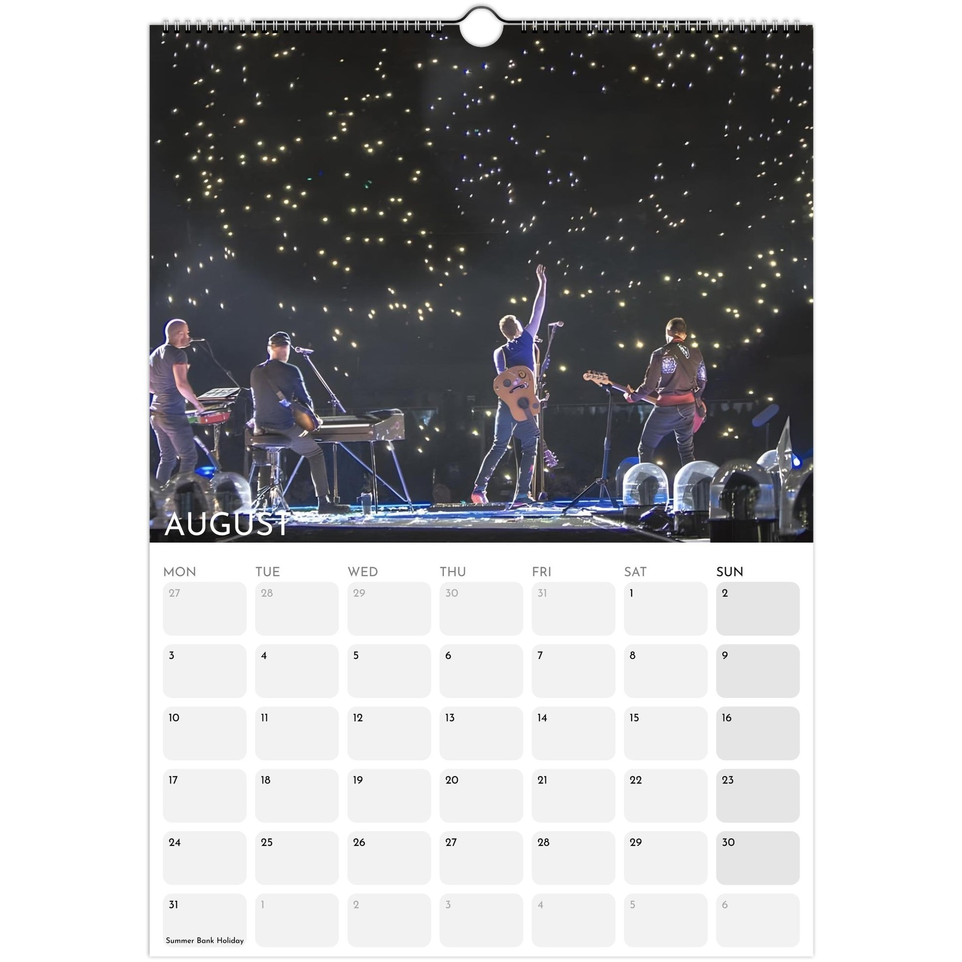 Coldplay 2026 A3 wall calendar August