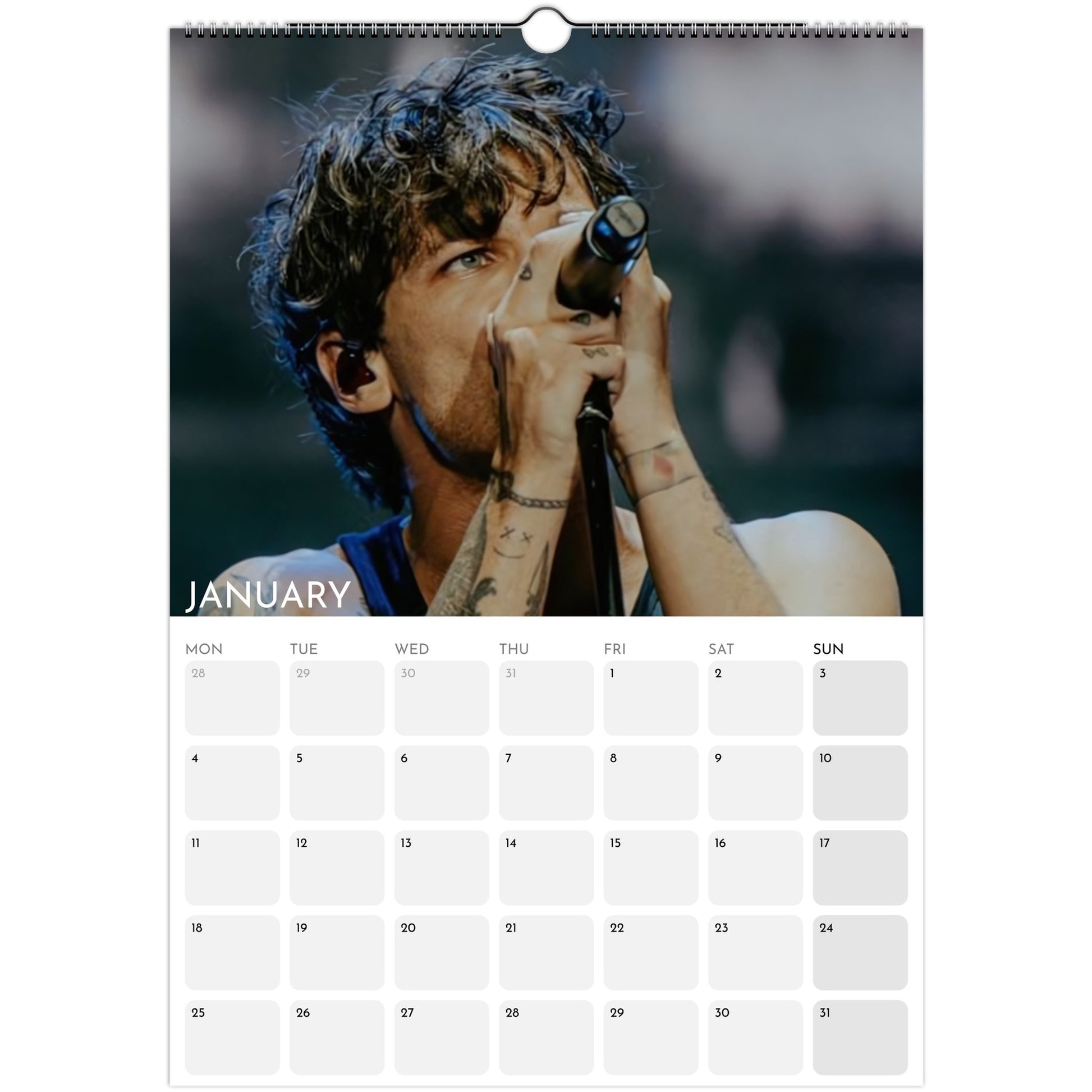 Louis Tomlinson 2026 A3 wall calendar January 2027