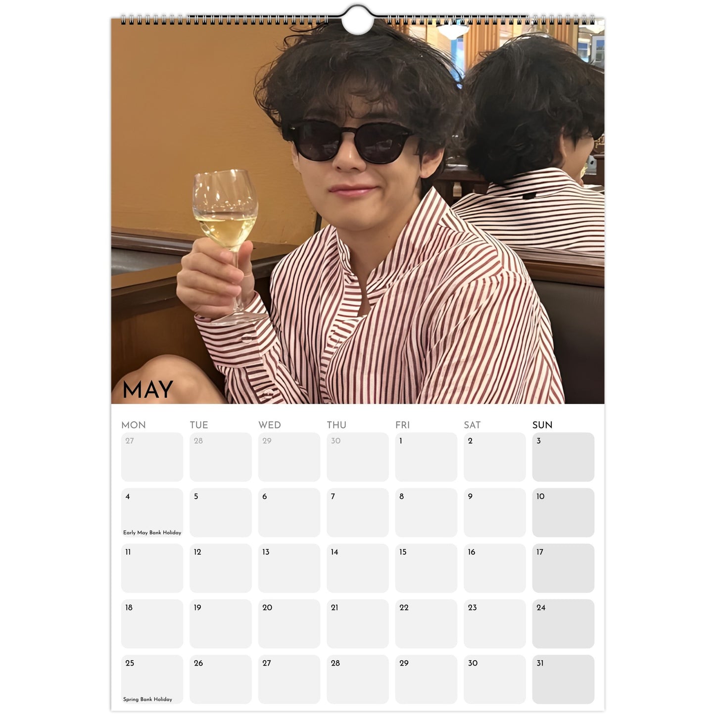 BTS Taehyung V 2026 A3 boyfriend‑style wall calendar May