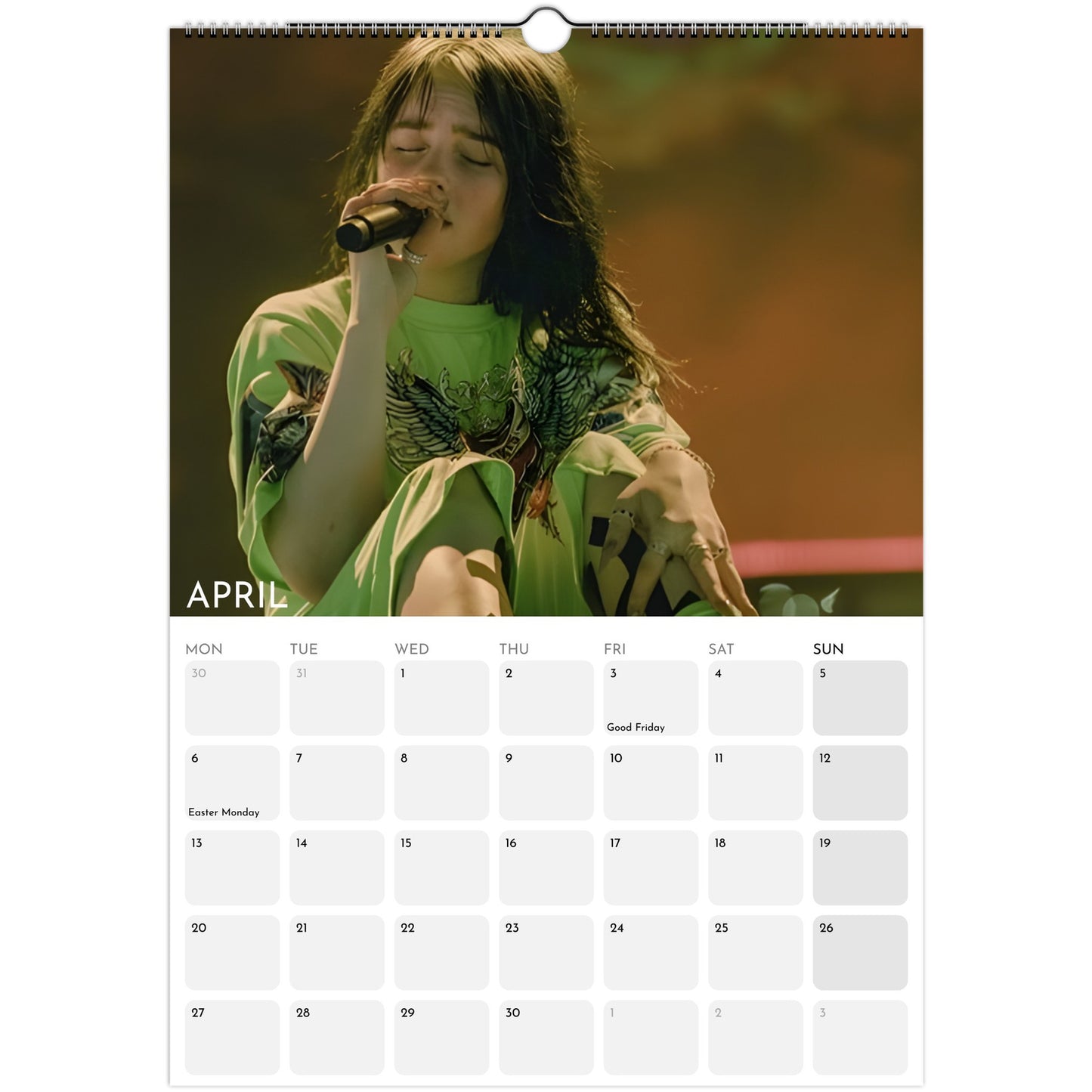 Billie Eilish 2026 A3 wall calendar April