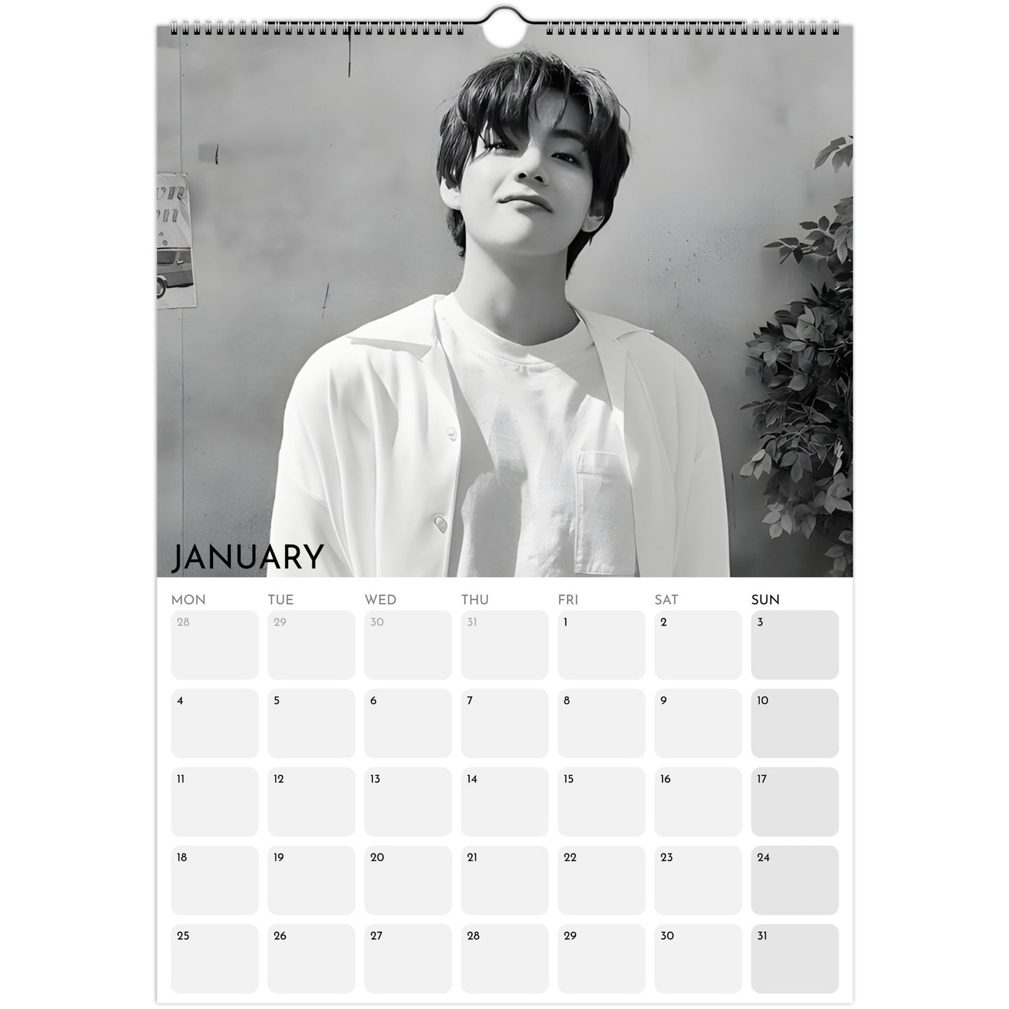 BTS Taehyung V 2026 A3 boyfriend‑style wall calendar January 2027