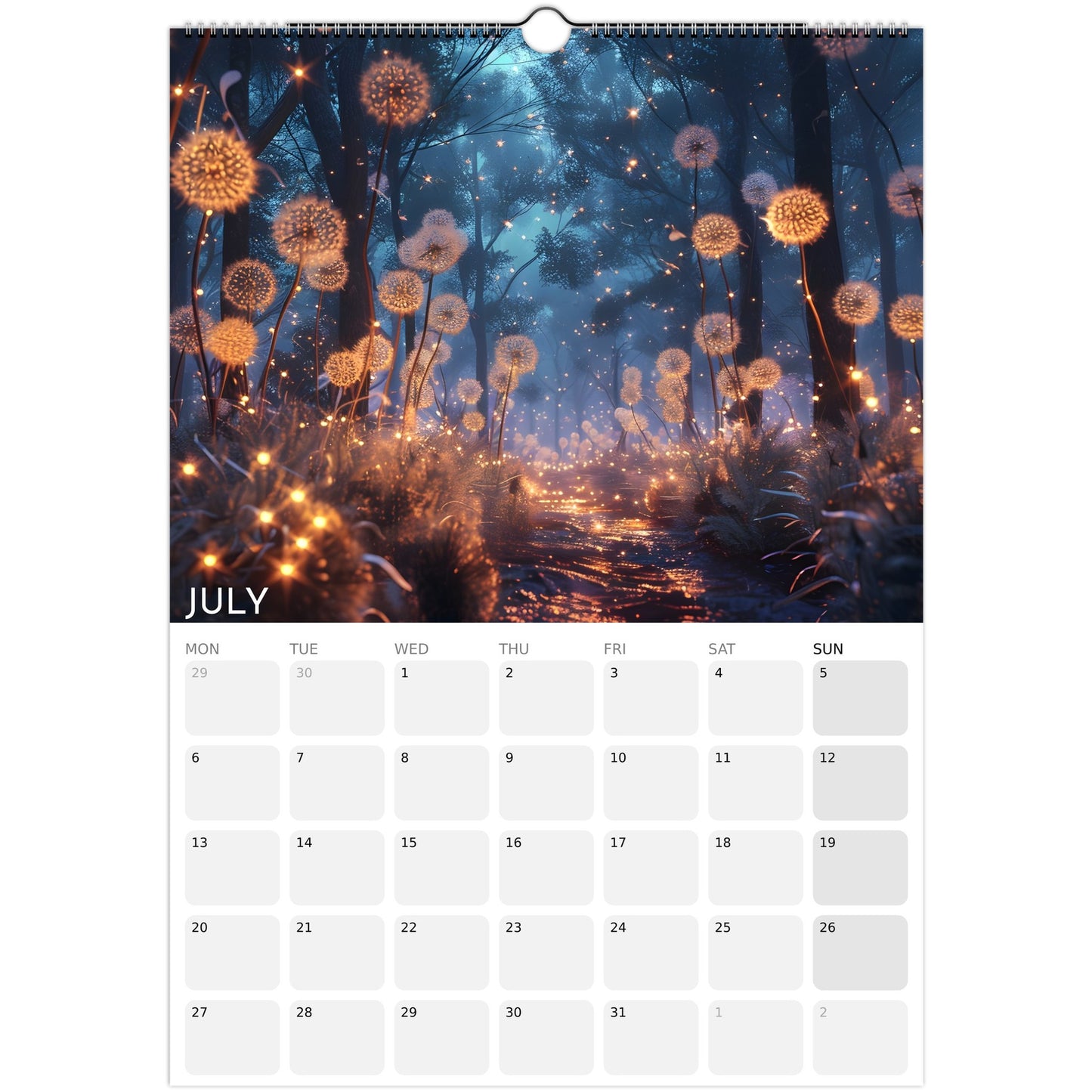 Enchanted Forest 2026 A3 wall calendar July