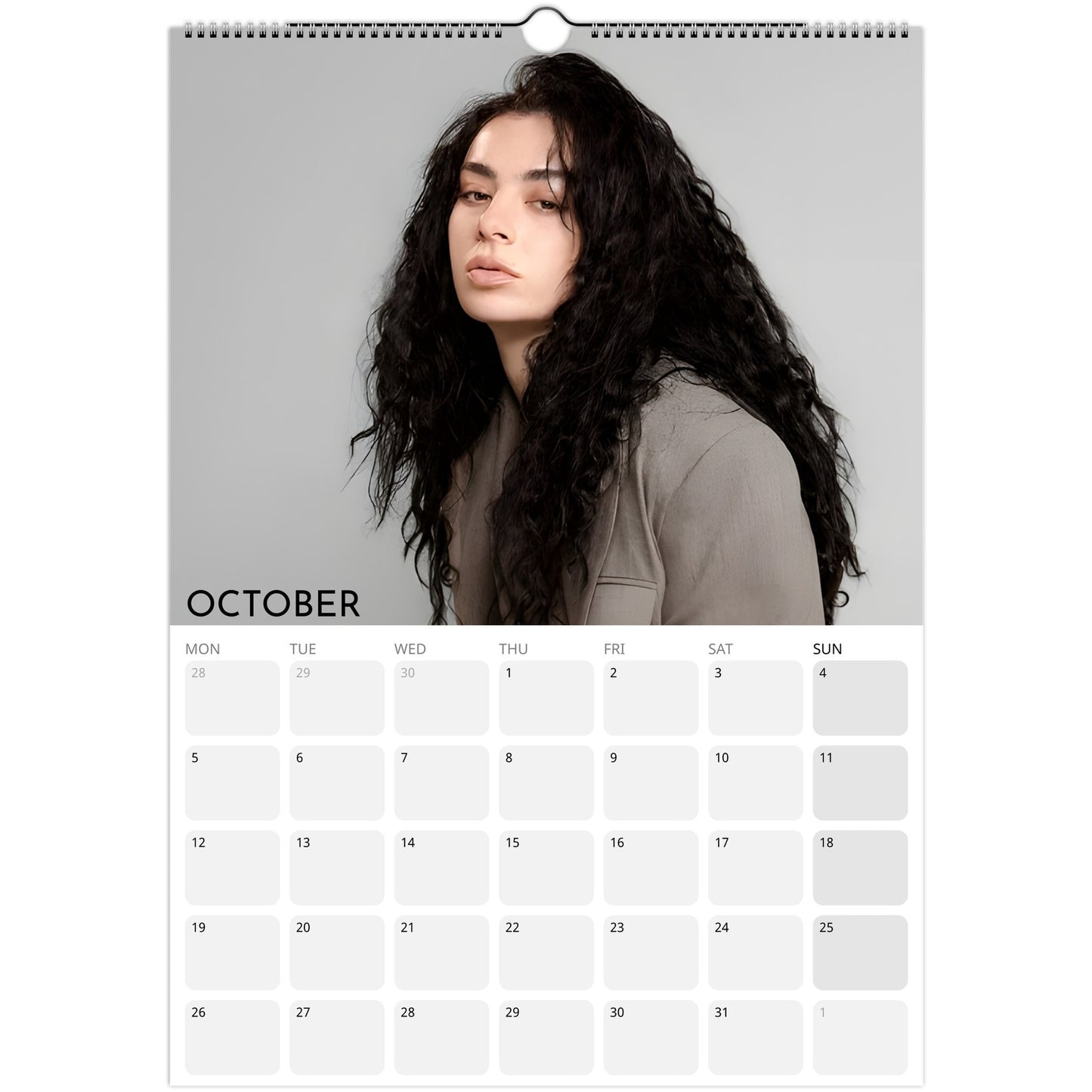 Charli XCX 2026 A3 wall calendar October