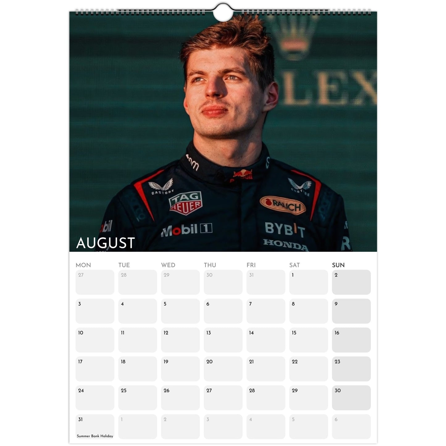 Max Verstappen 2026 A3 wall calendar August