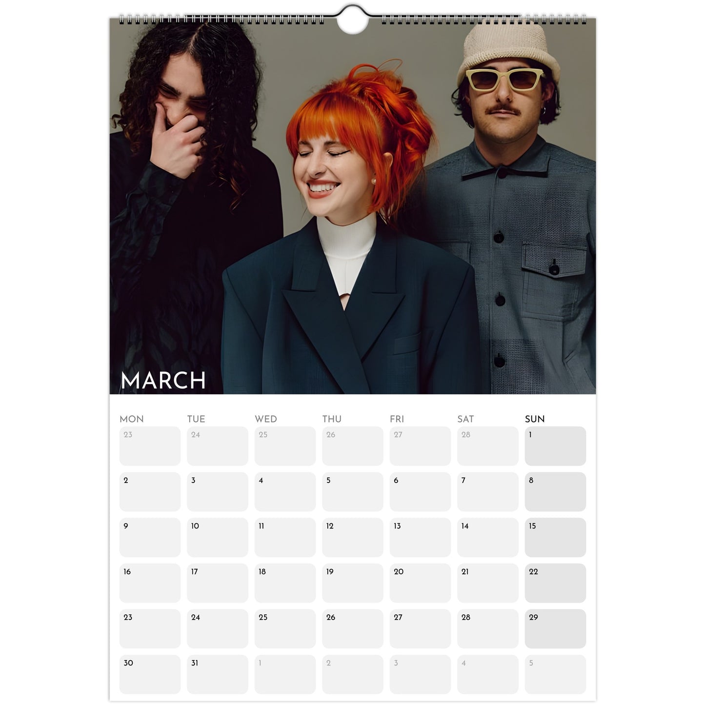 Paramore and Hayley Williams 2026 A3 wall calendar March