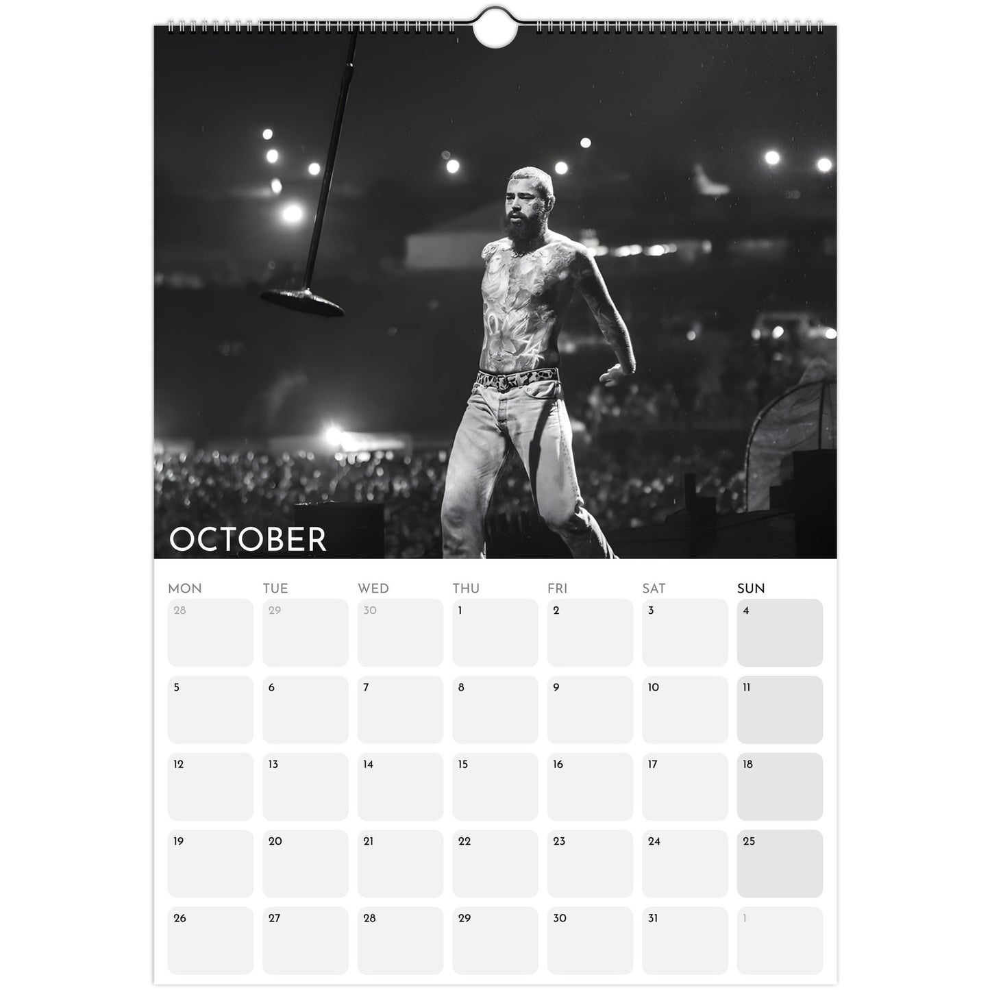 Post Malone 2026 A3 wall calendar October