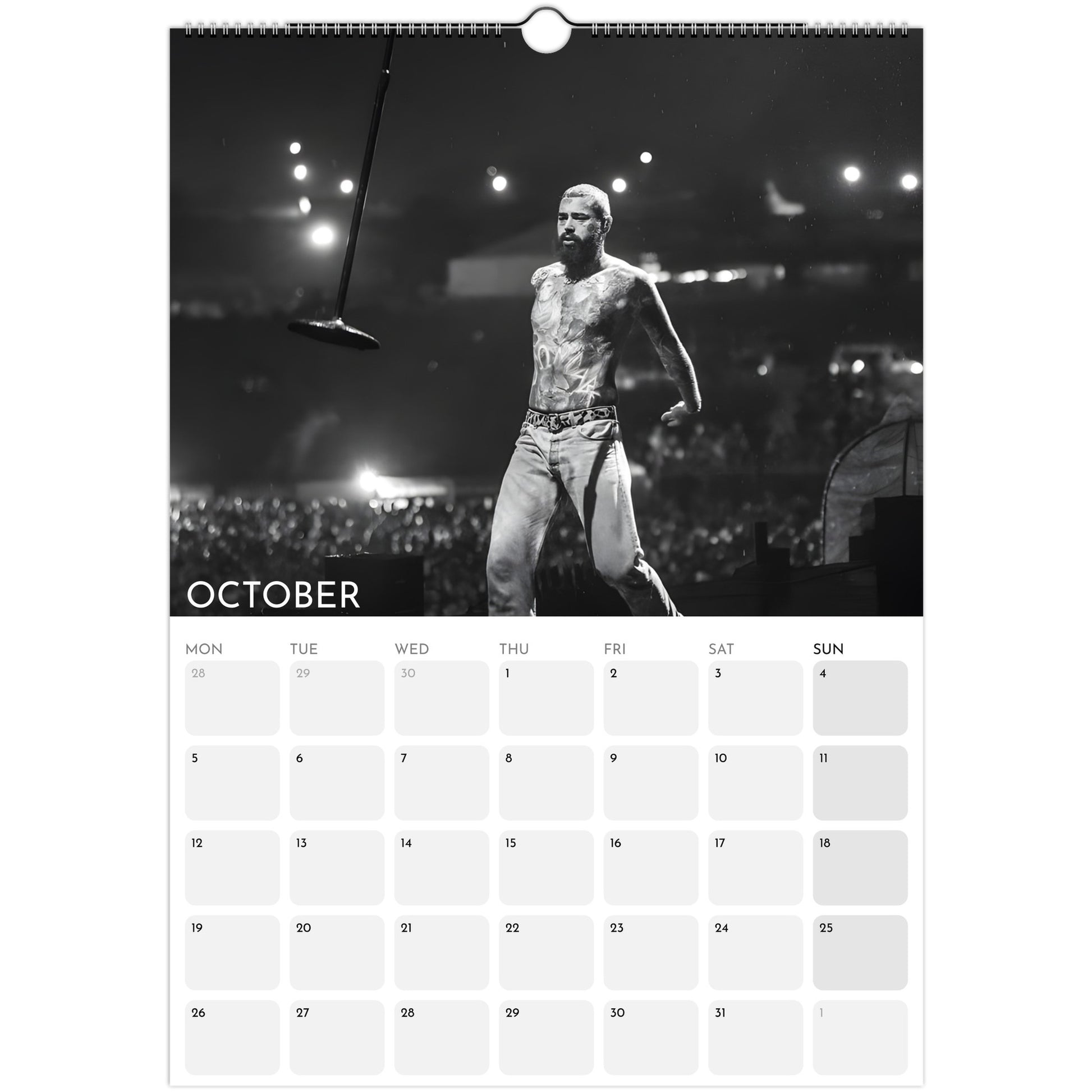 Post Malone 2026 A3 wall calendar October