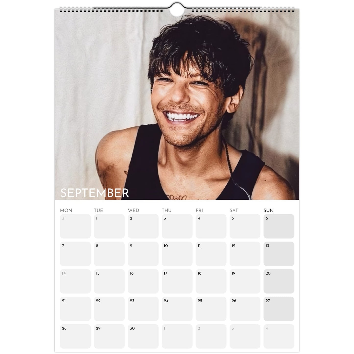 Louis Tomlinson 2026 A3 wall calendar September 
