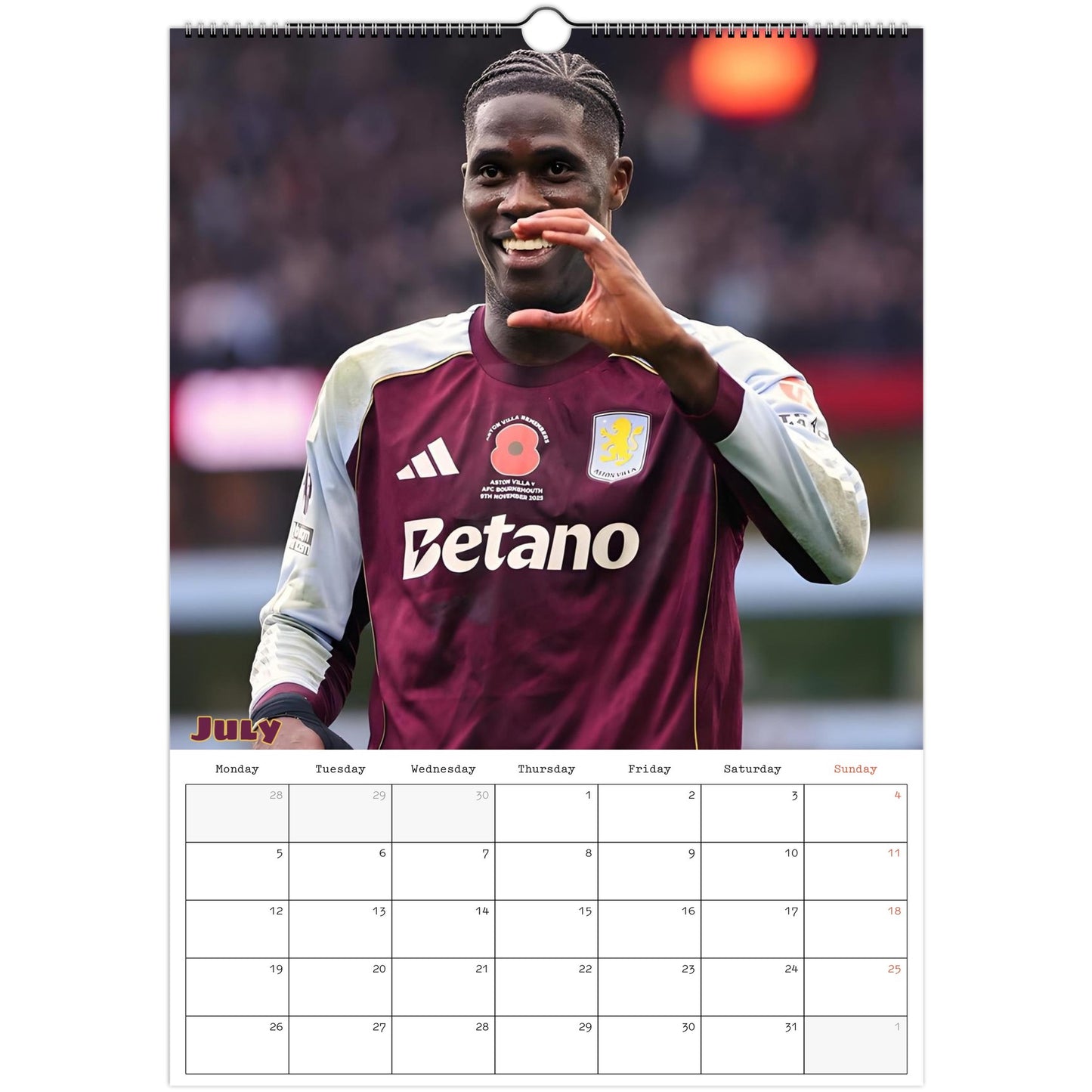 Aston Villa Calendar July page