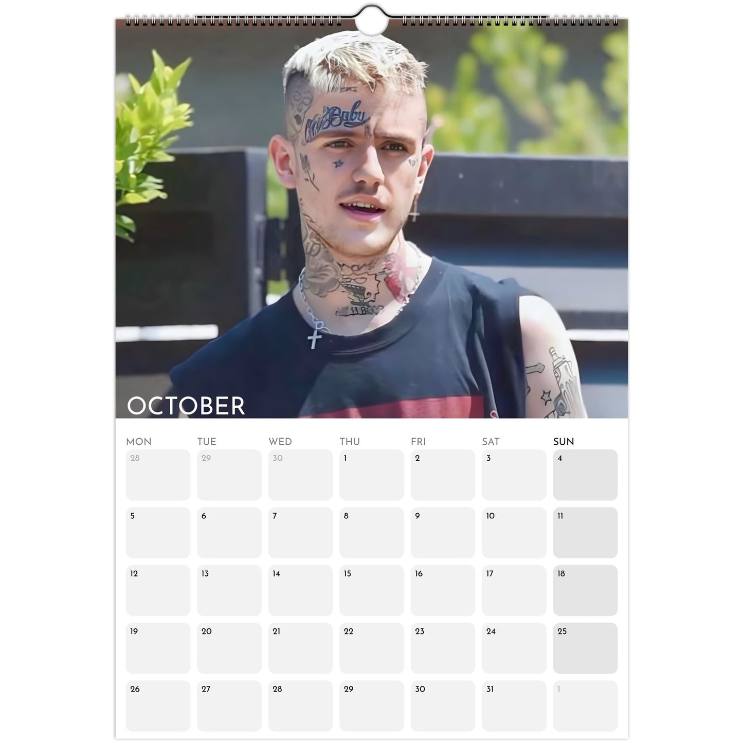 Lil Peep 2026 A3 wall calendar October