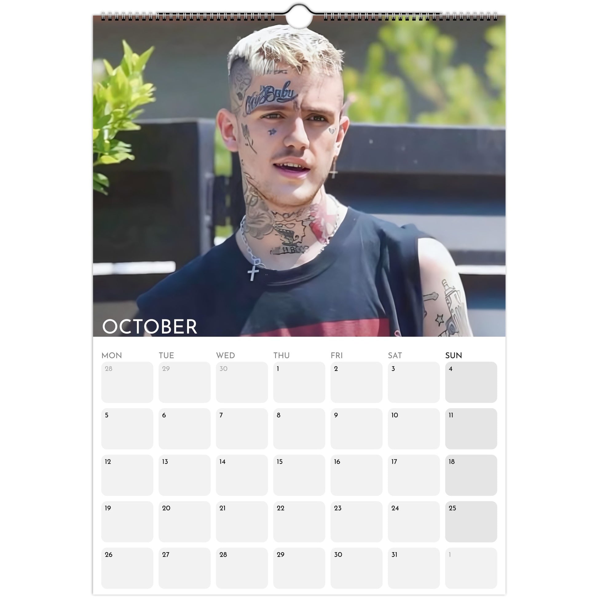 Lil Peep 2026 A3 wall calendar October