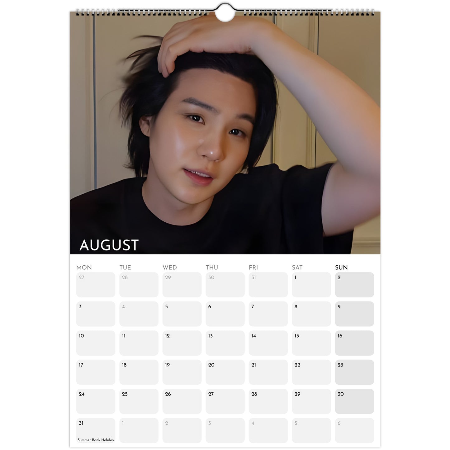 BTS Suga Yoongi 2026 A3 boyfriend style calendar August