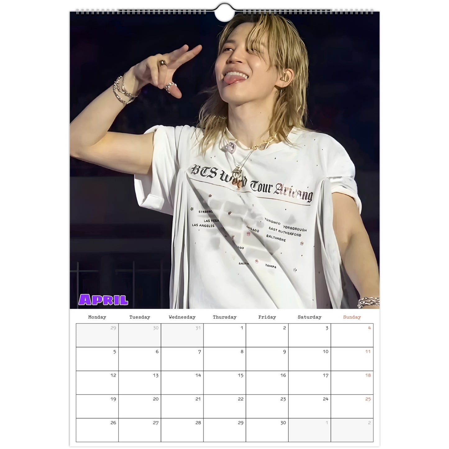 BTS Jimin Calendar 2027 April page
