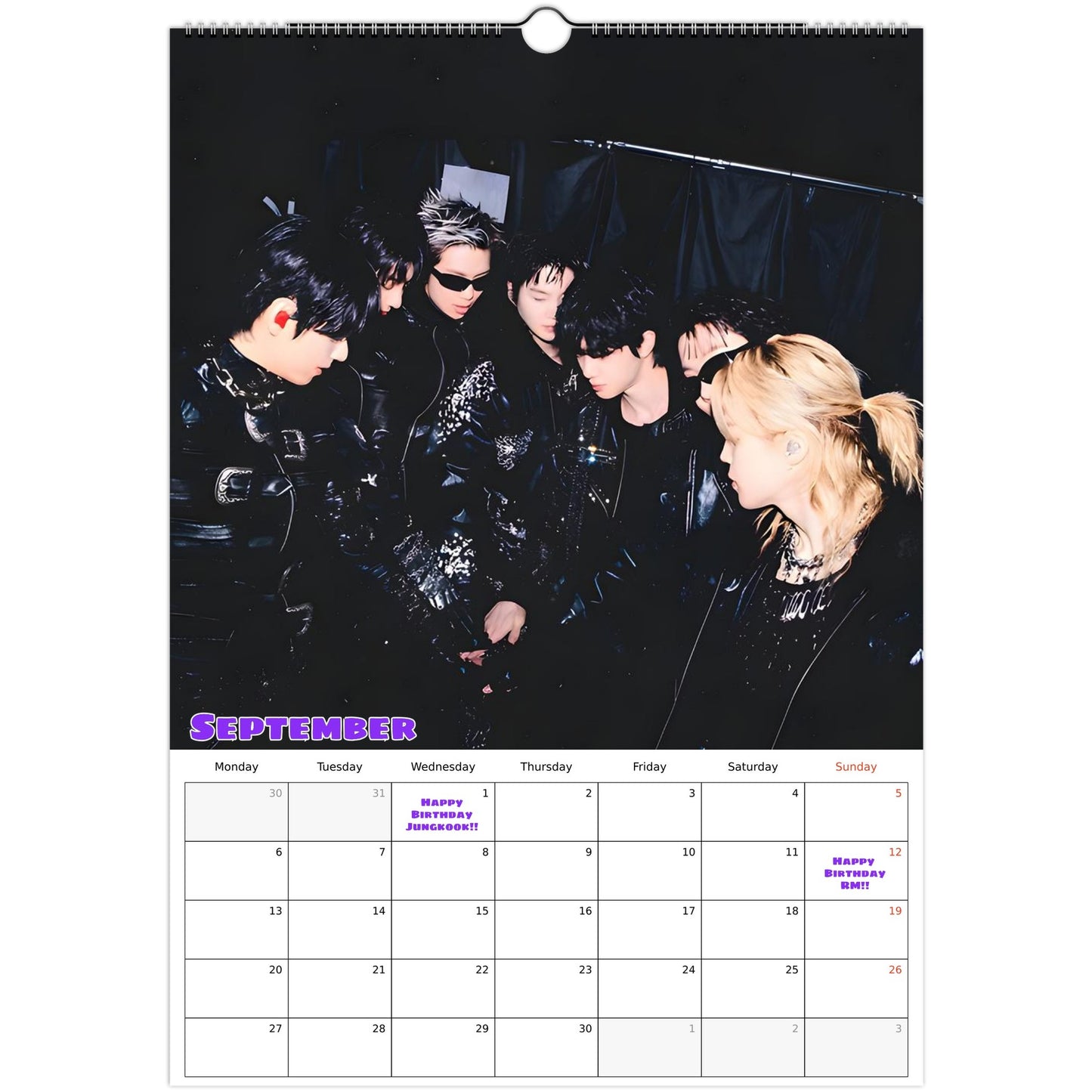 BTS  Calendar 2027 September page