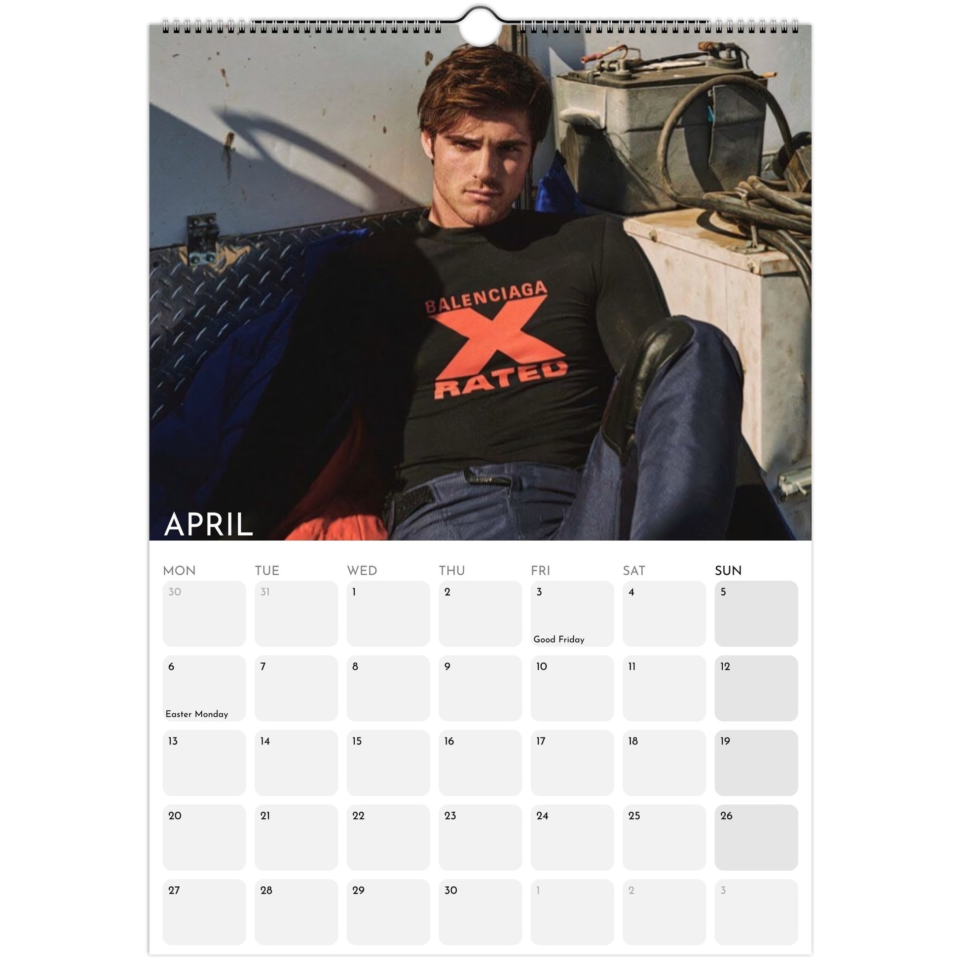 Jacob Elordi 2026 A3 wall calendar April