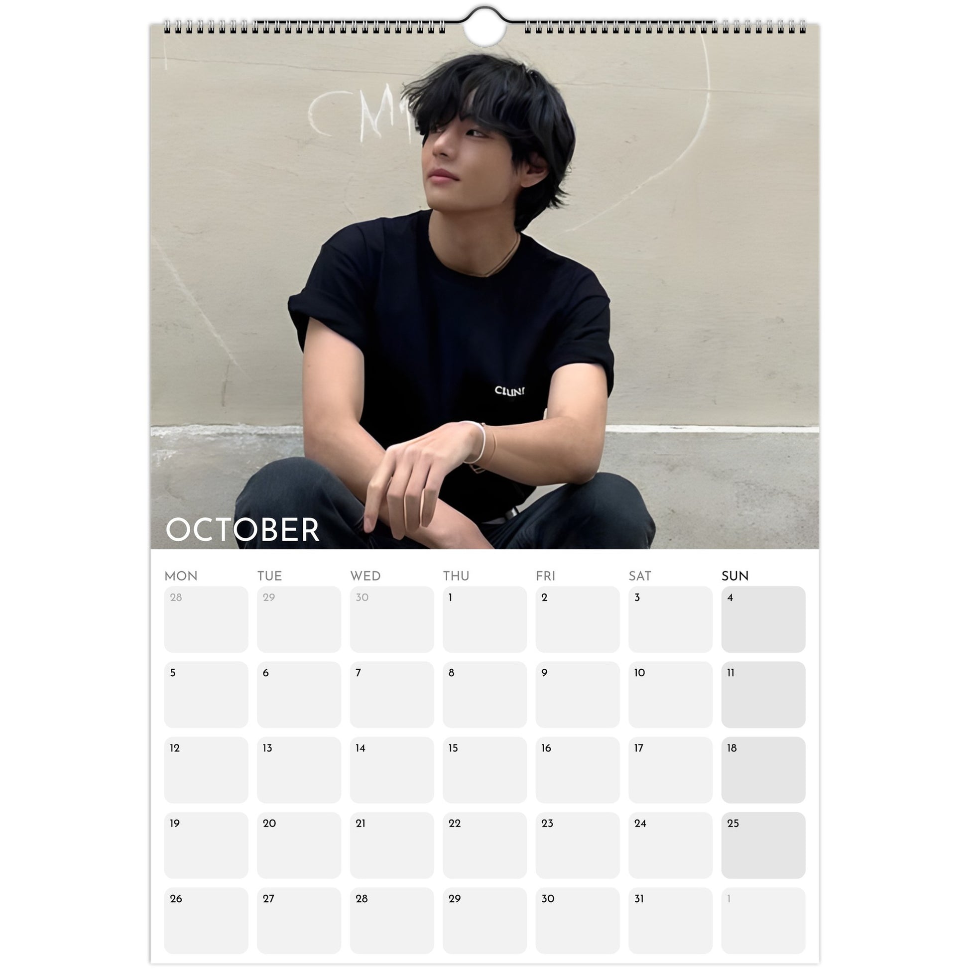 BTS Taehyung V 2026 A3 boyfriend‑style wall calendar October