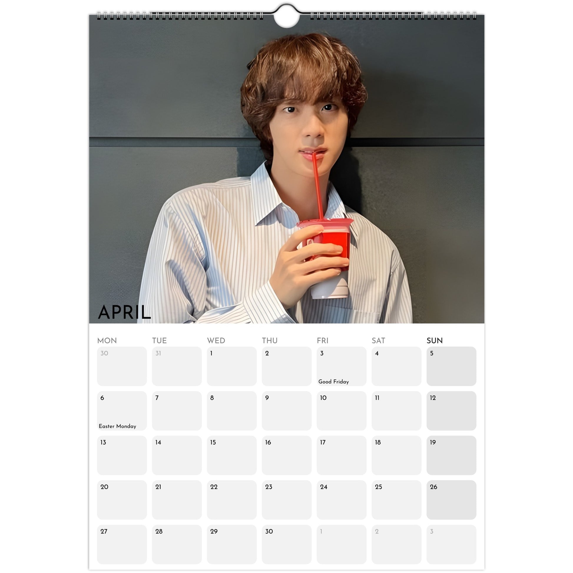 BTS Jin Kim Seok‑jin 2026 A3 boyfriend style calendar April