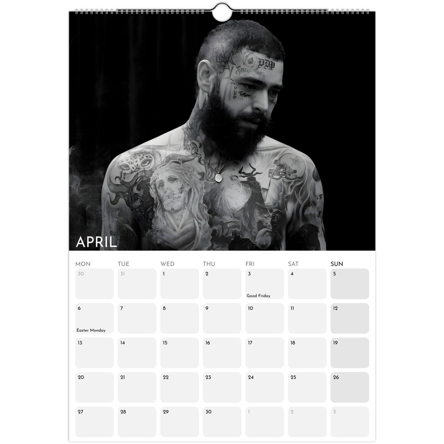 Post Malone 2026 A3 wall calendar April