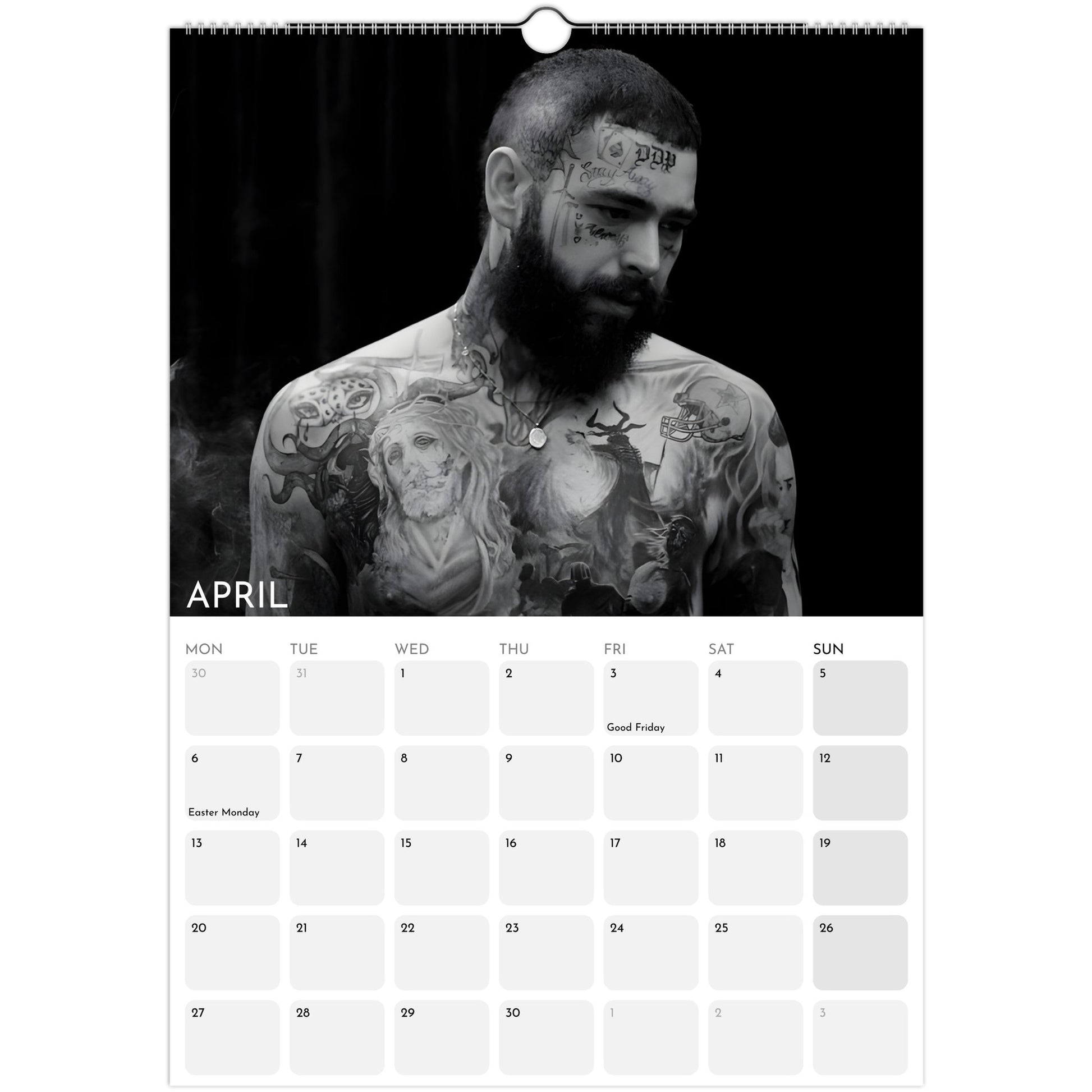Post Malone 2026 A3 wall calendar April