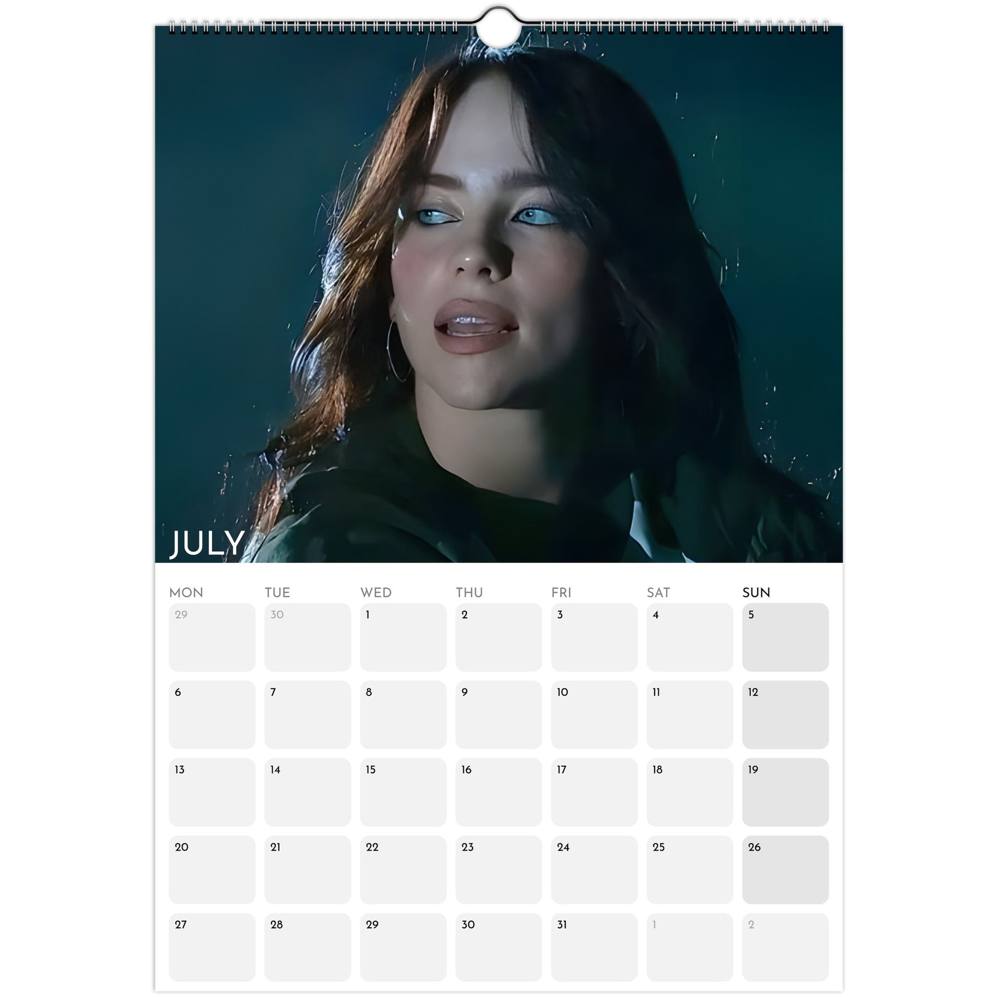 Billie Eilish 2026 A3 wall calendar July
