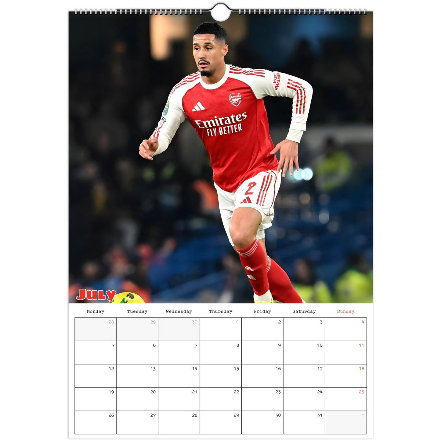 Arsenal Calendar July page