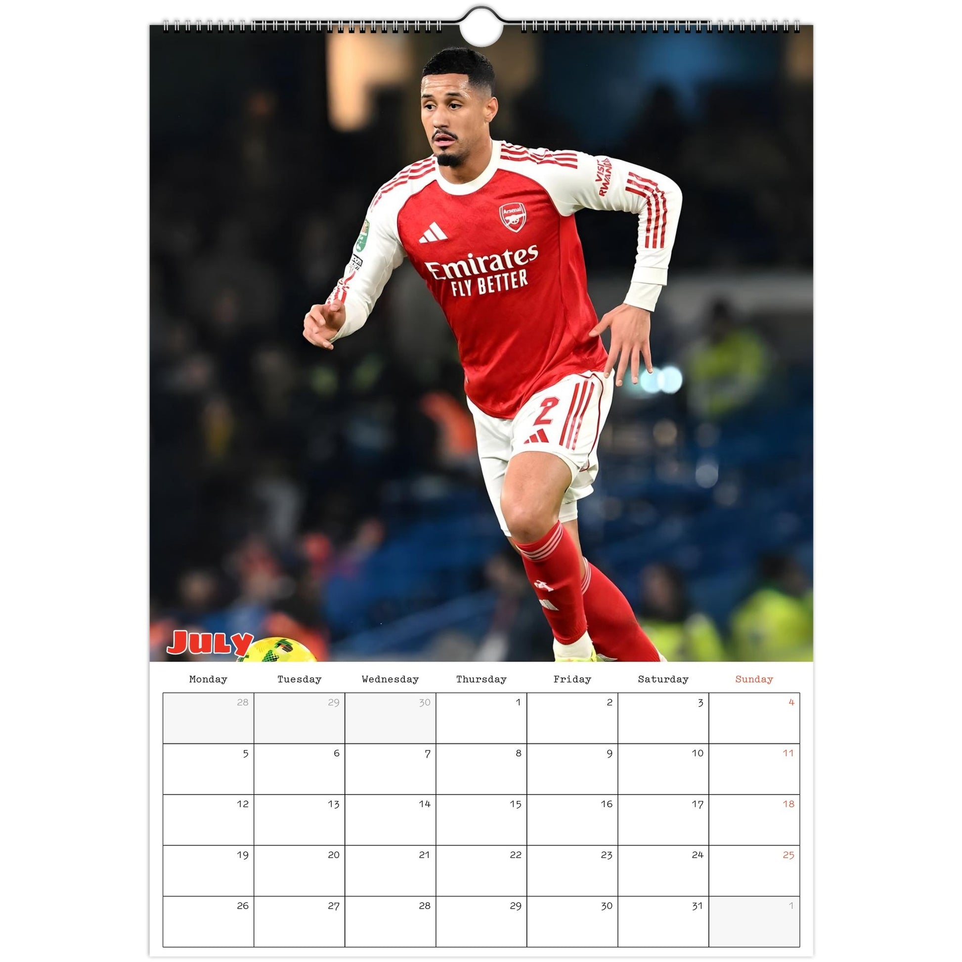 Arsenal Calendar July page