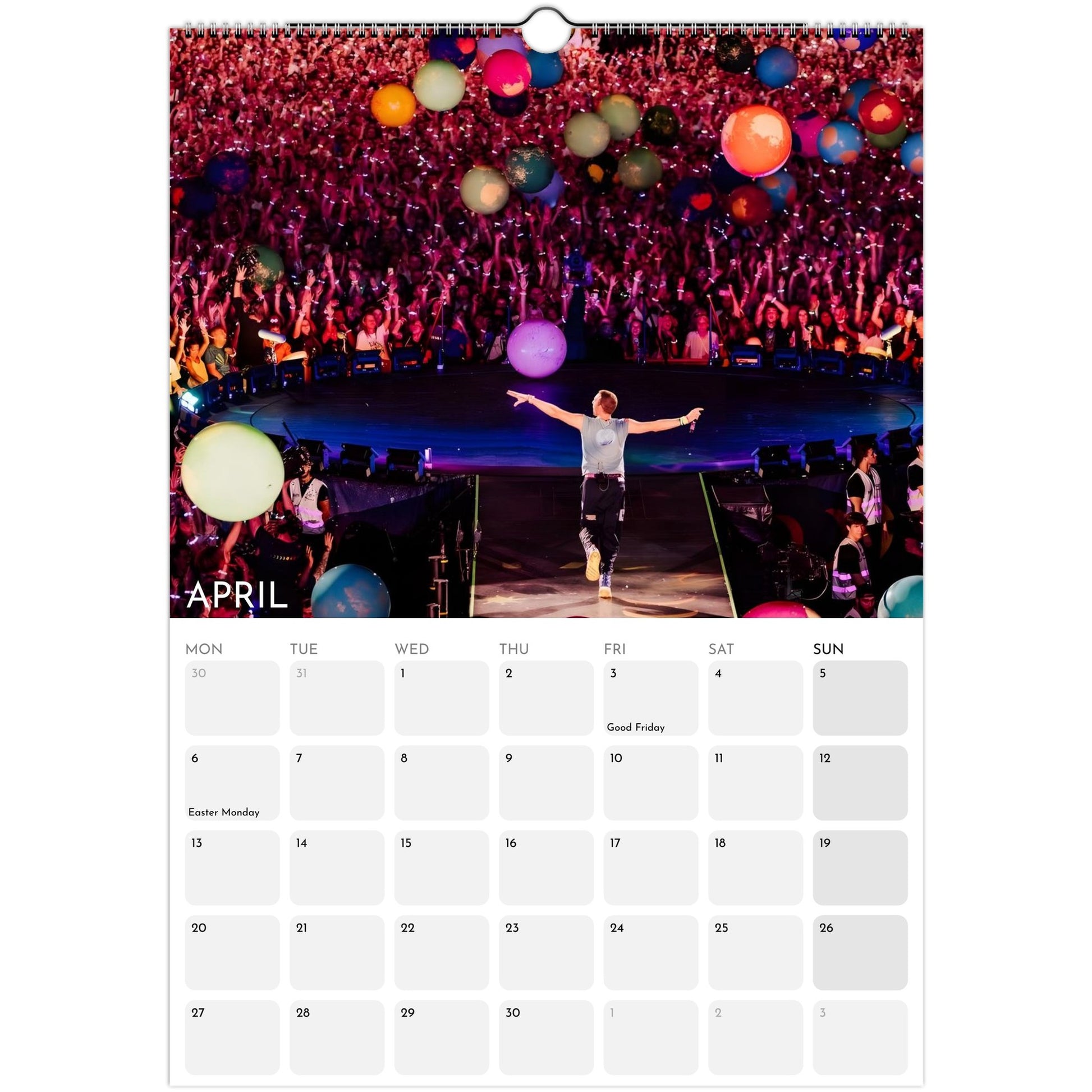 Coldplay 2026 A3 wall calendar April