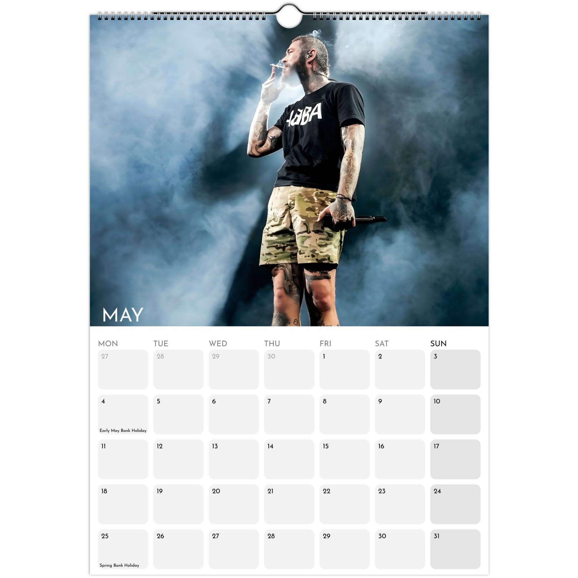 Post Malone 2026 A3 wall calendar May
