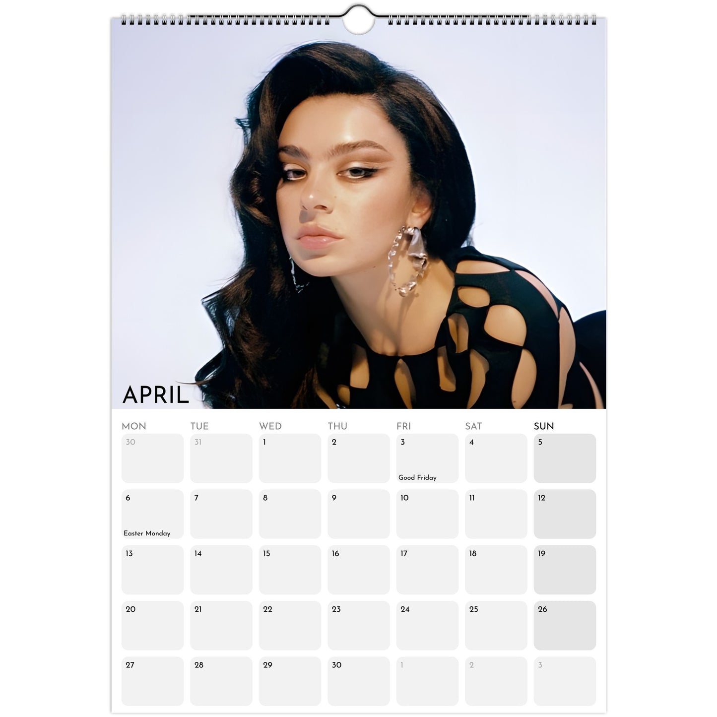 Charli XCX 2026 A3 wall calendar April