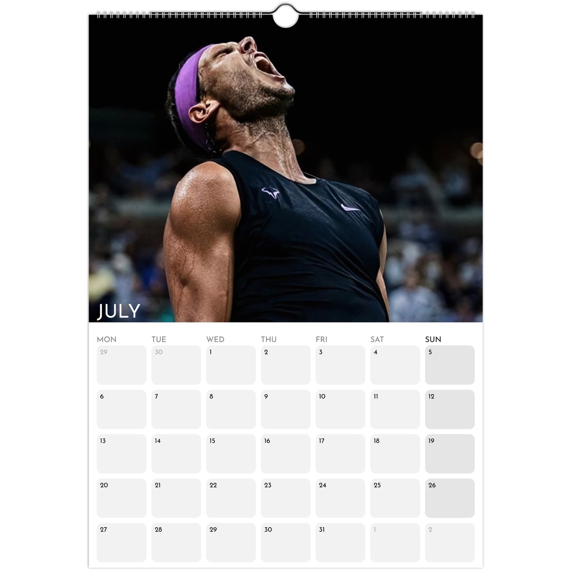Rafael Nadal 2026 A3 wall calendar July