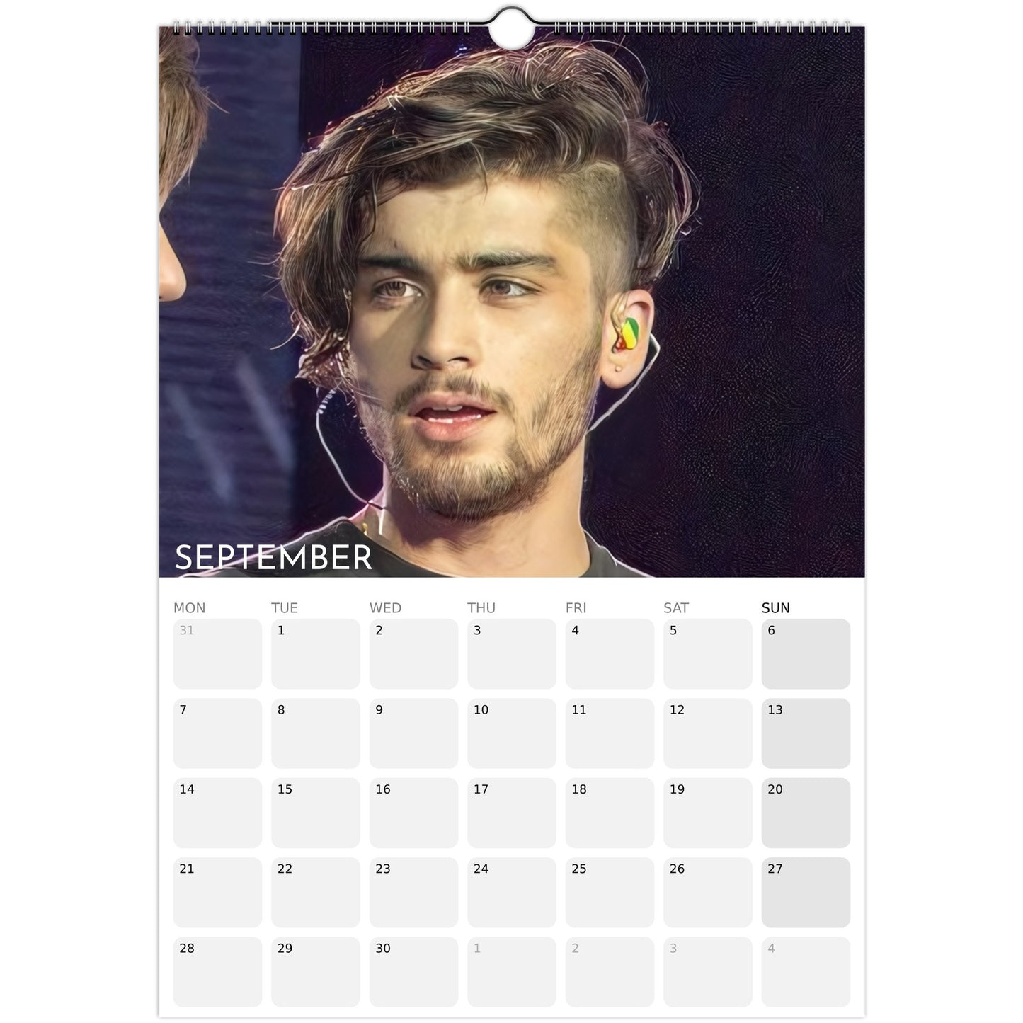 Zayn Malik 2026 A3 wall calendar September