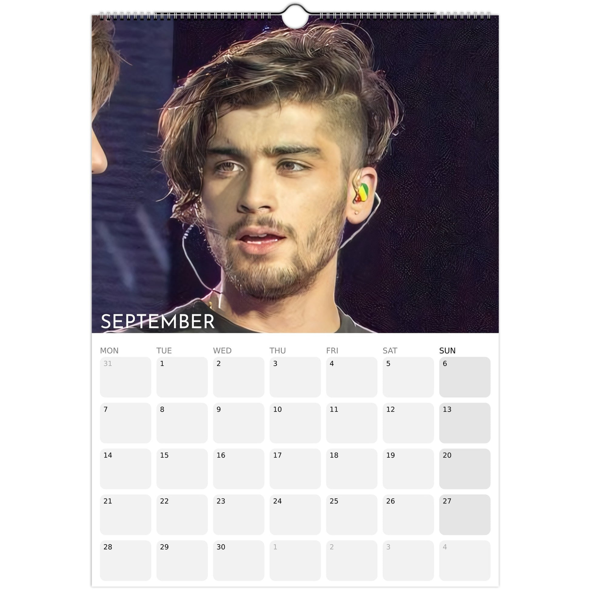 Zayn Malik 2026 A3 wall calendar September
