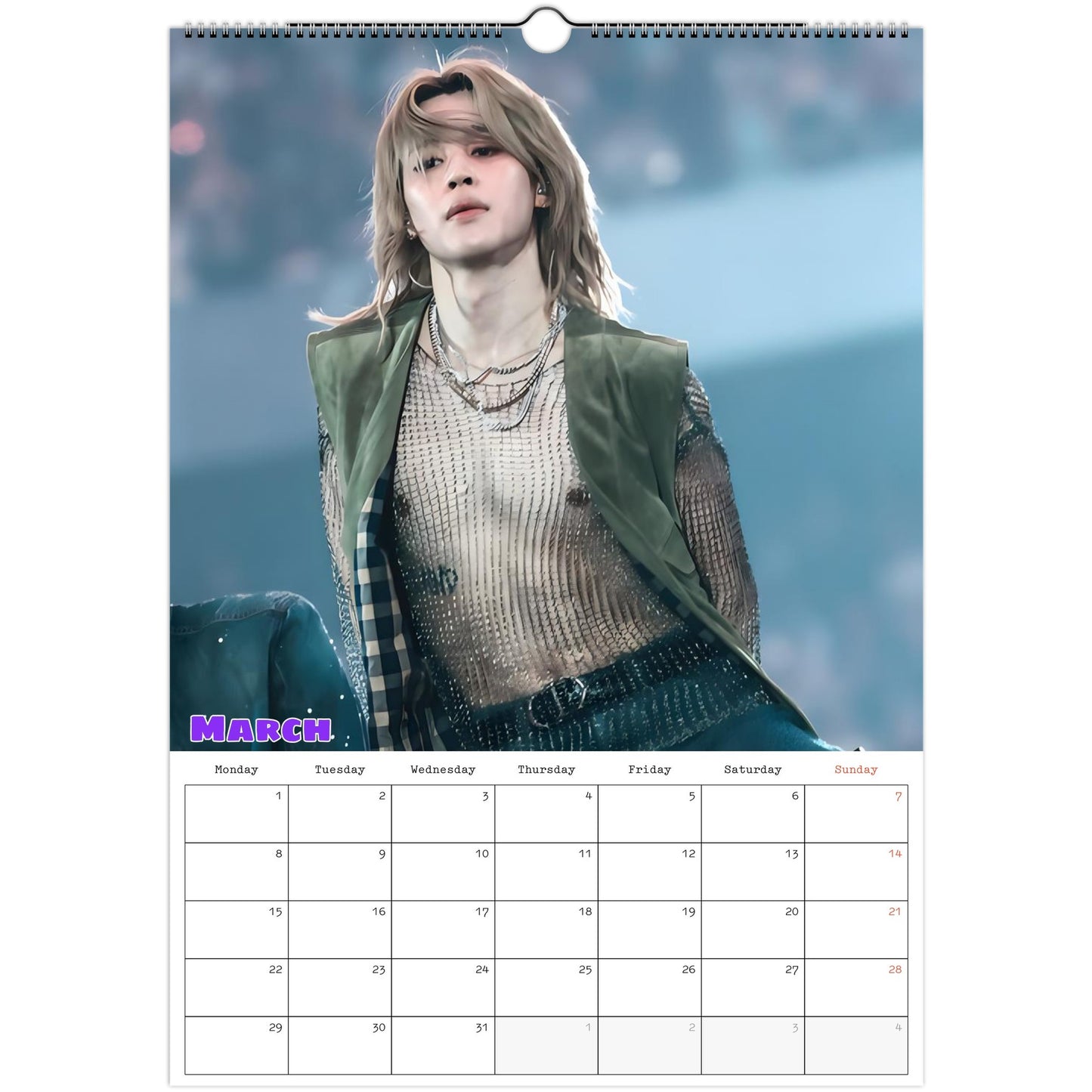 BTS Jimin Calendar 2027 March page